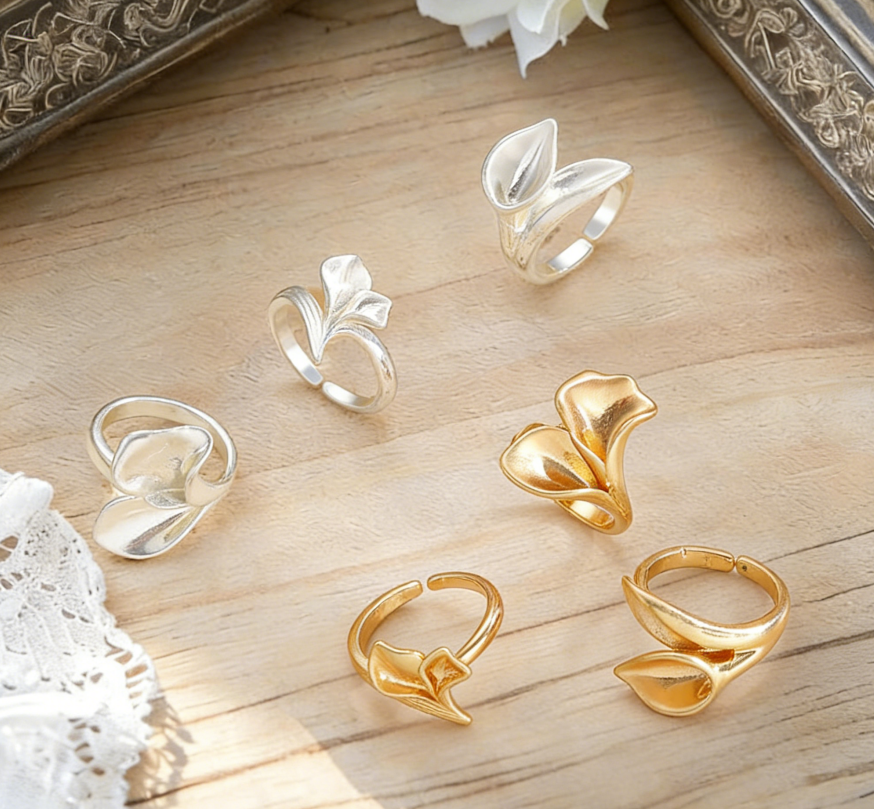 Delicate Lily Petal Flower Ring for Women