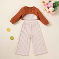 Chic Fashion Girls' 3-Piece Set Knit Long Sleeve Top, Strapless Vest, Wide-Leg Pants