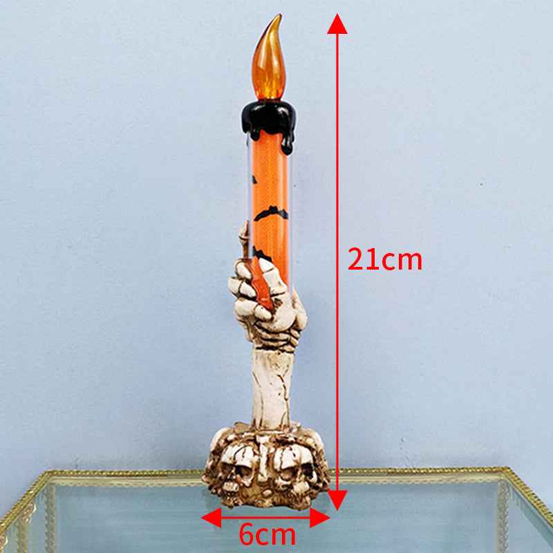 Halloween Skeleton Candlestick Ghost Festival Horror Decoration Props LED Electronic Candle Light Pumpkin Lantern Skull Ornament