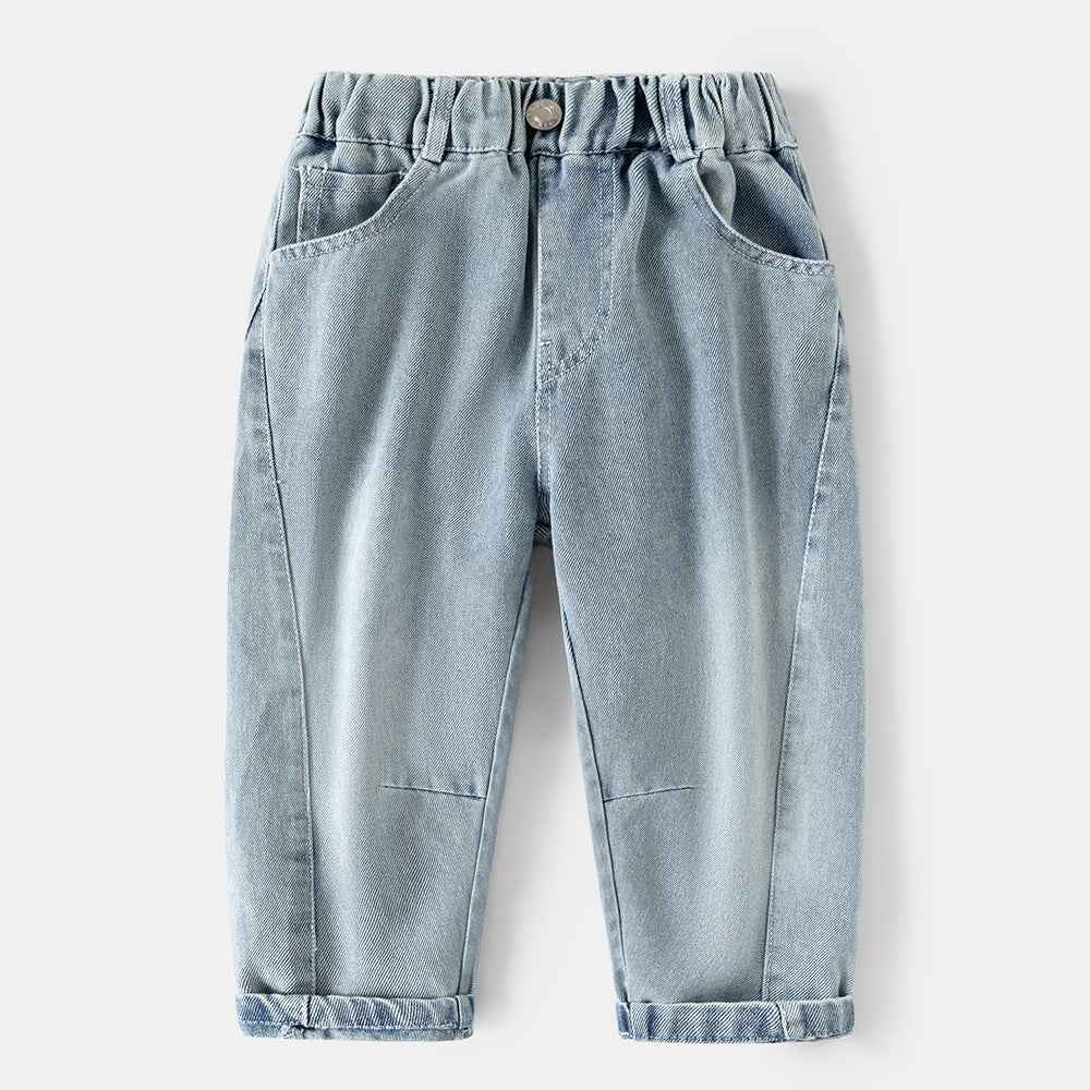 Boy's Casual Cartoon Letter Denim Pants for Kids, Long Pants, Mid to Large Size, Spring and Autumn Style