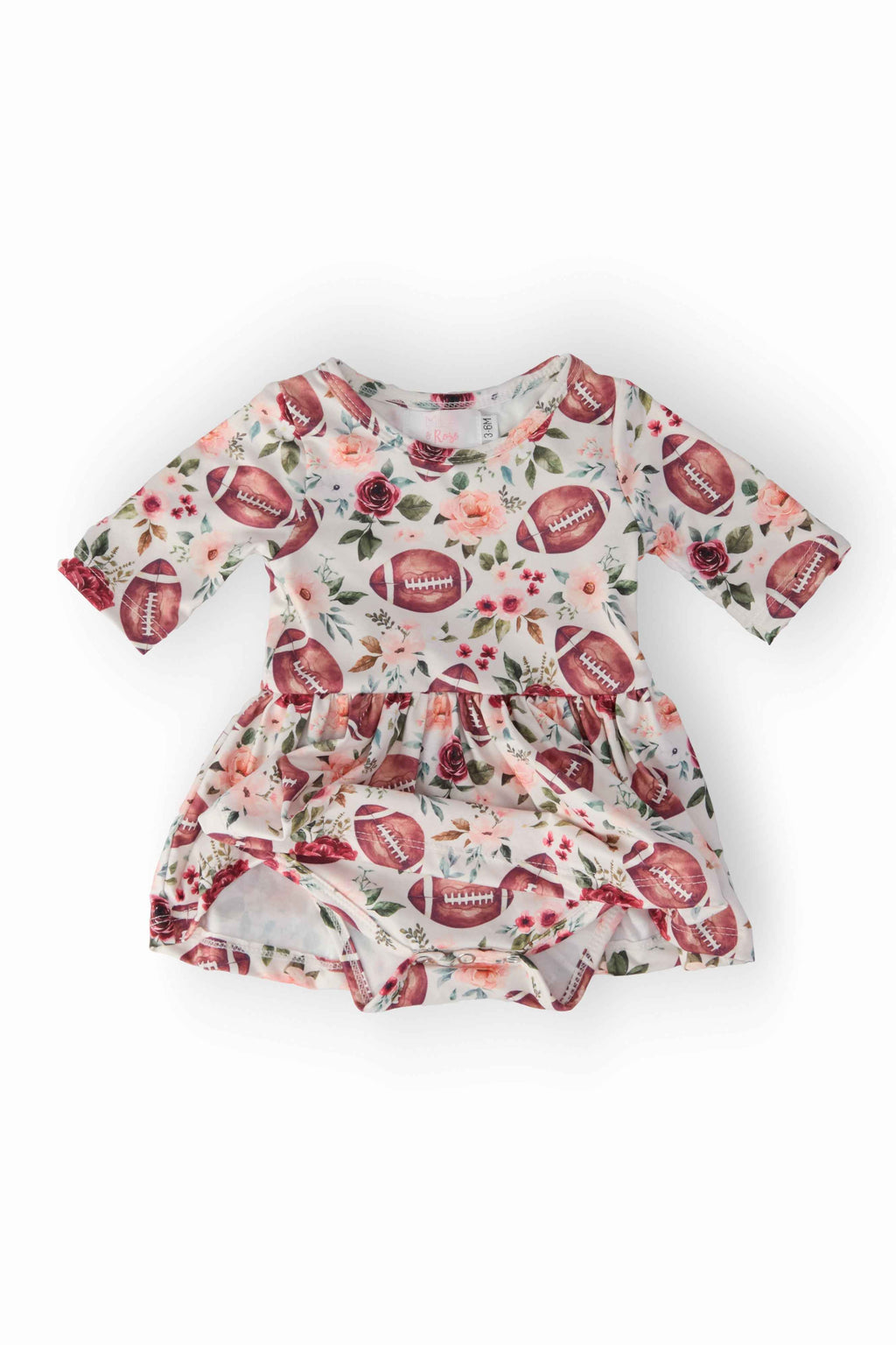 Footballs & Flowers 3/4 Sleeve Twirl Bodysuit