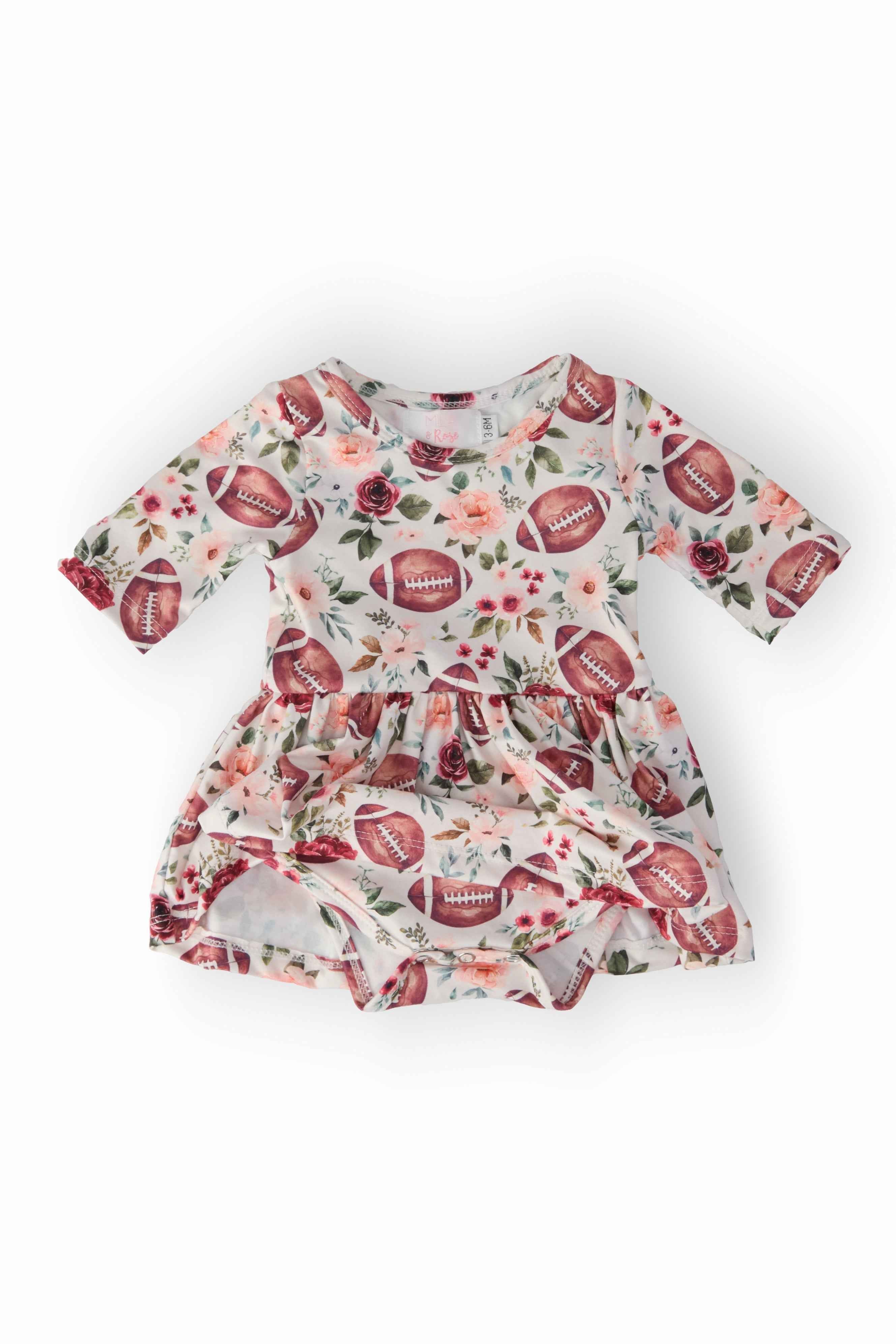 Footballs & Flowers 3/4 Sleeve Twirl Bodysuit