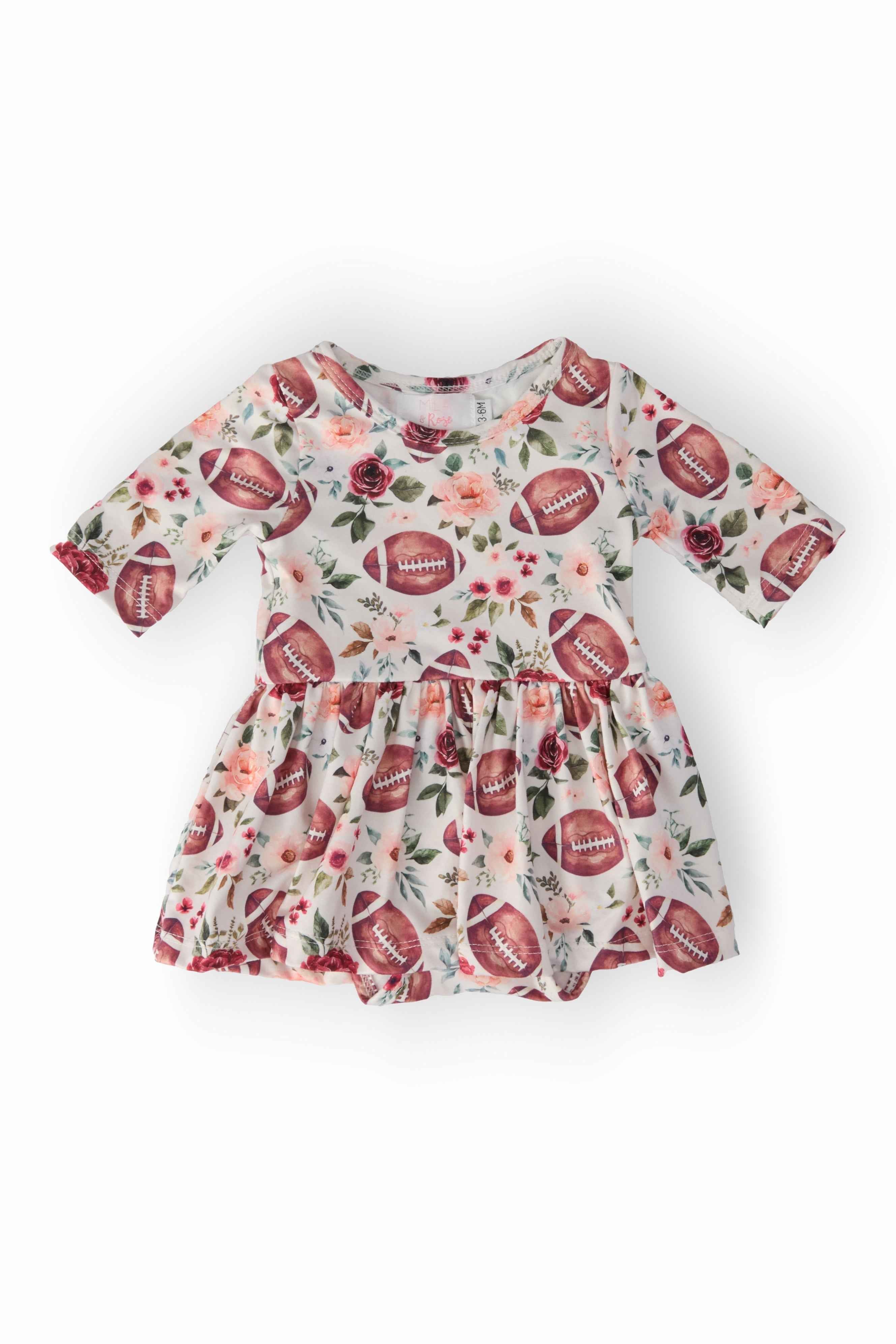 Footballs & Flowers 3/4 Sleeve Twirl Bodysuit