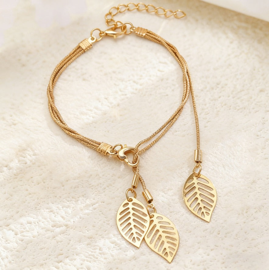 Elegant Hollow Leaf Pendant Bracelet