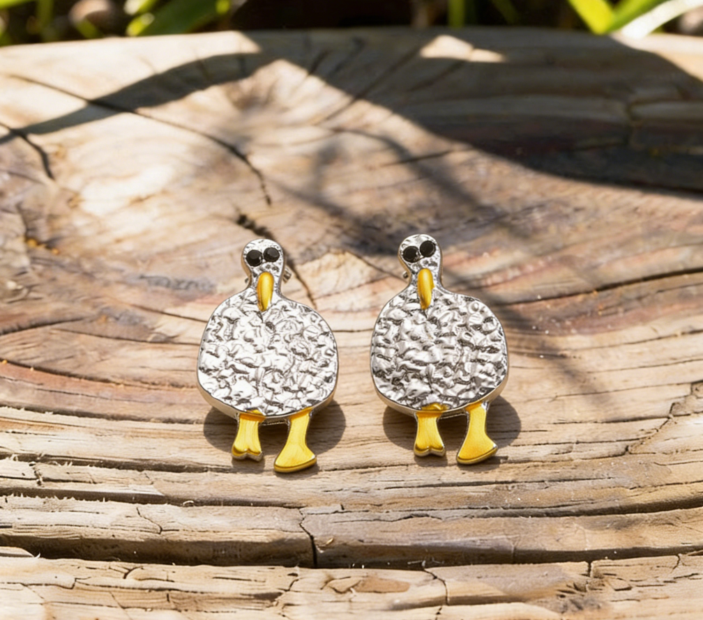 Cartoon Bird Earrings with Vintage Wrinkle Finish