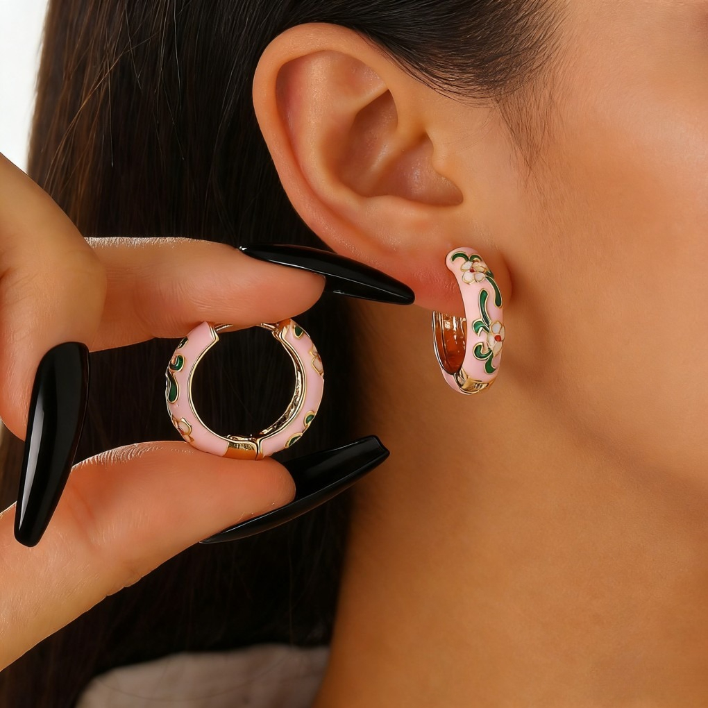 Vintage Enamel Flower Petal Ear Cuffs