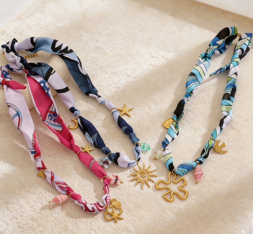 Ocean Life Ribbon Necklace with Flower Charm