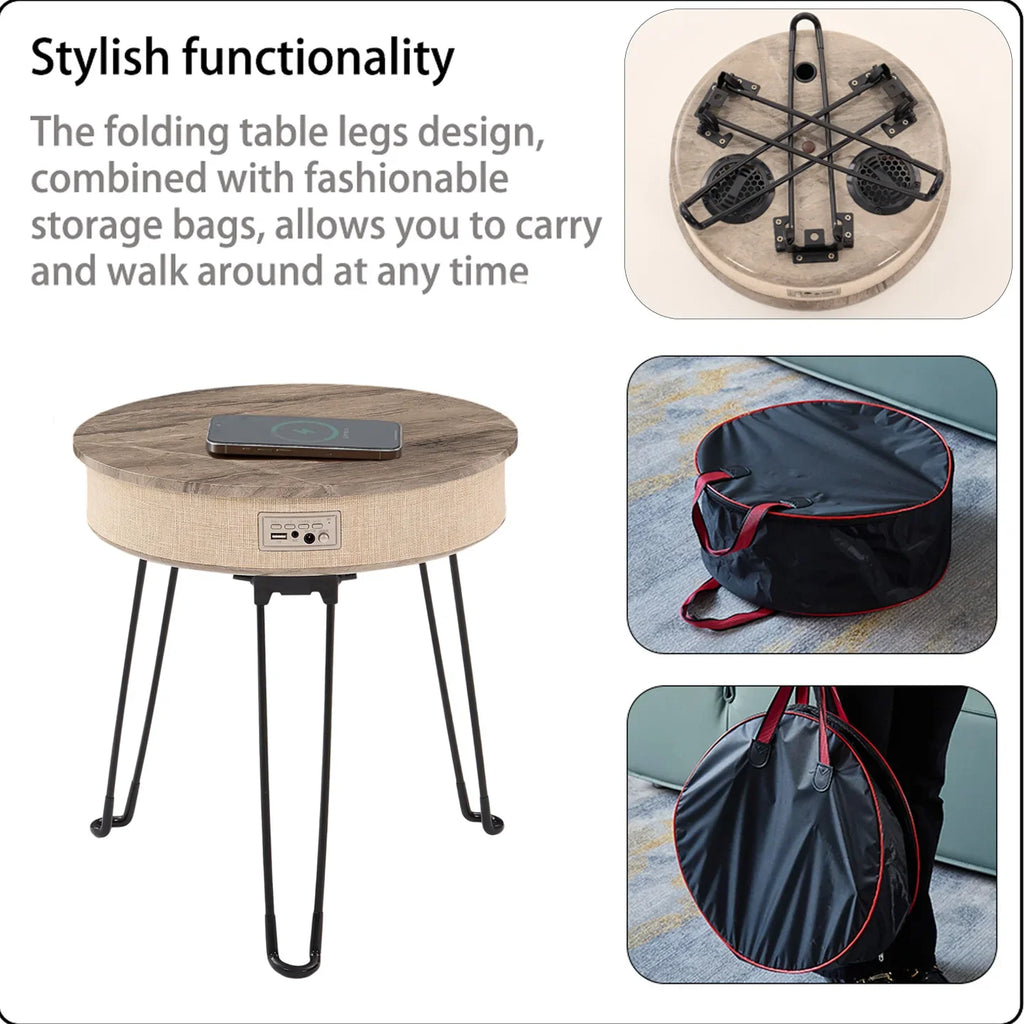 Nordic Style Multifunctional Wooden Coffee Table Modern Outdoor Side Table Wireless Charging Bluetooth Speaker Living Room