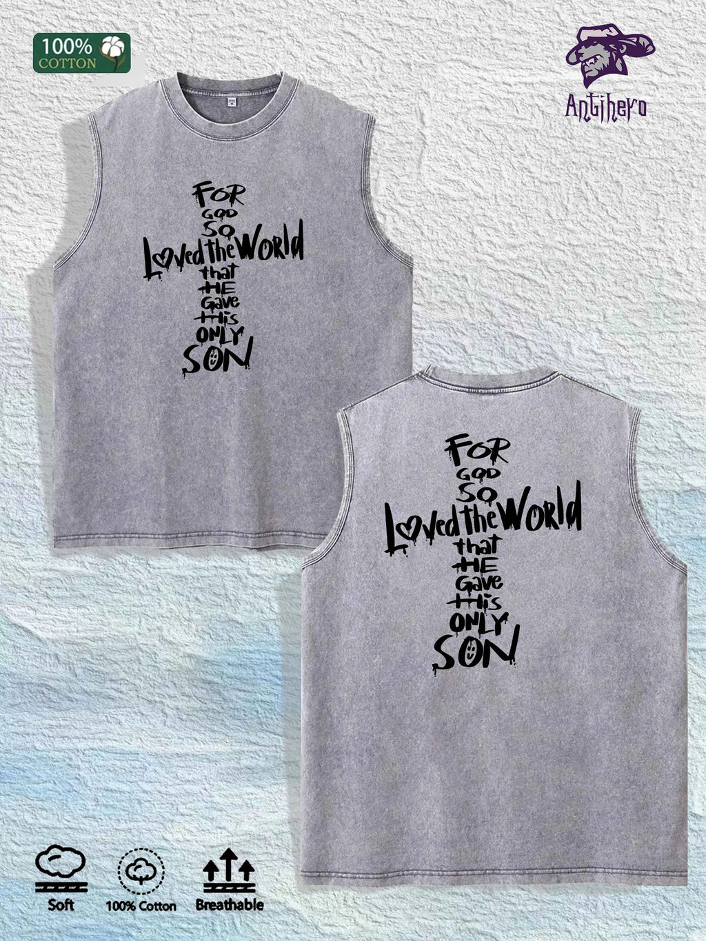 For God so Loved the World Graphic Washed Vest US Warehouse 3 Colors Cotton Tank