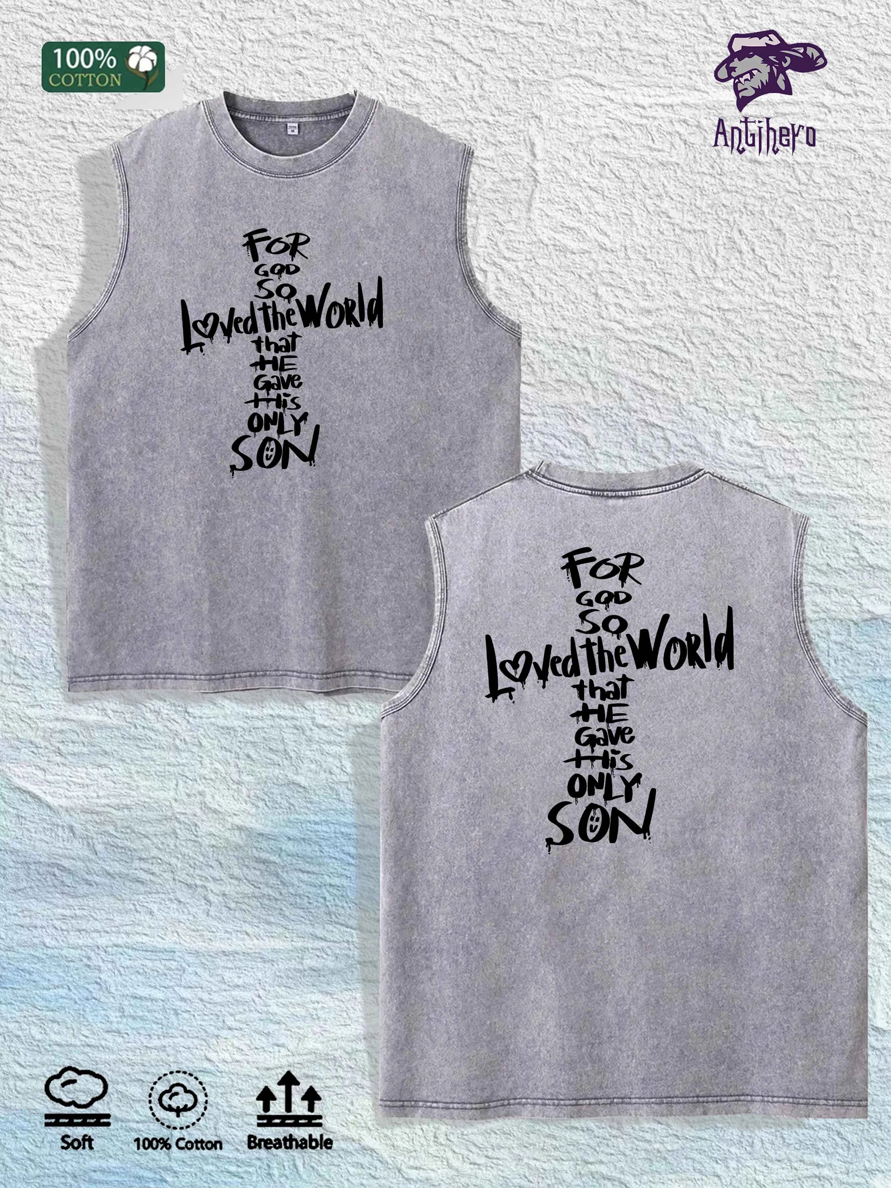 For God so Loved the World Graphic Washed Vest US Warehouse 3 Colors Cotton Tank