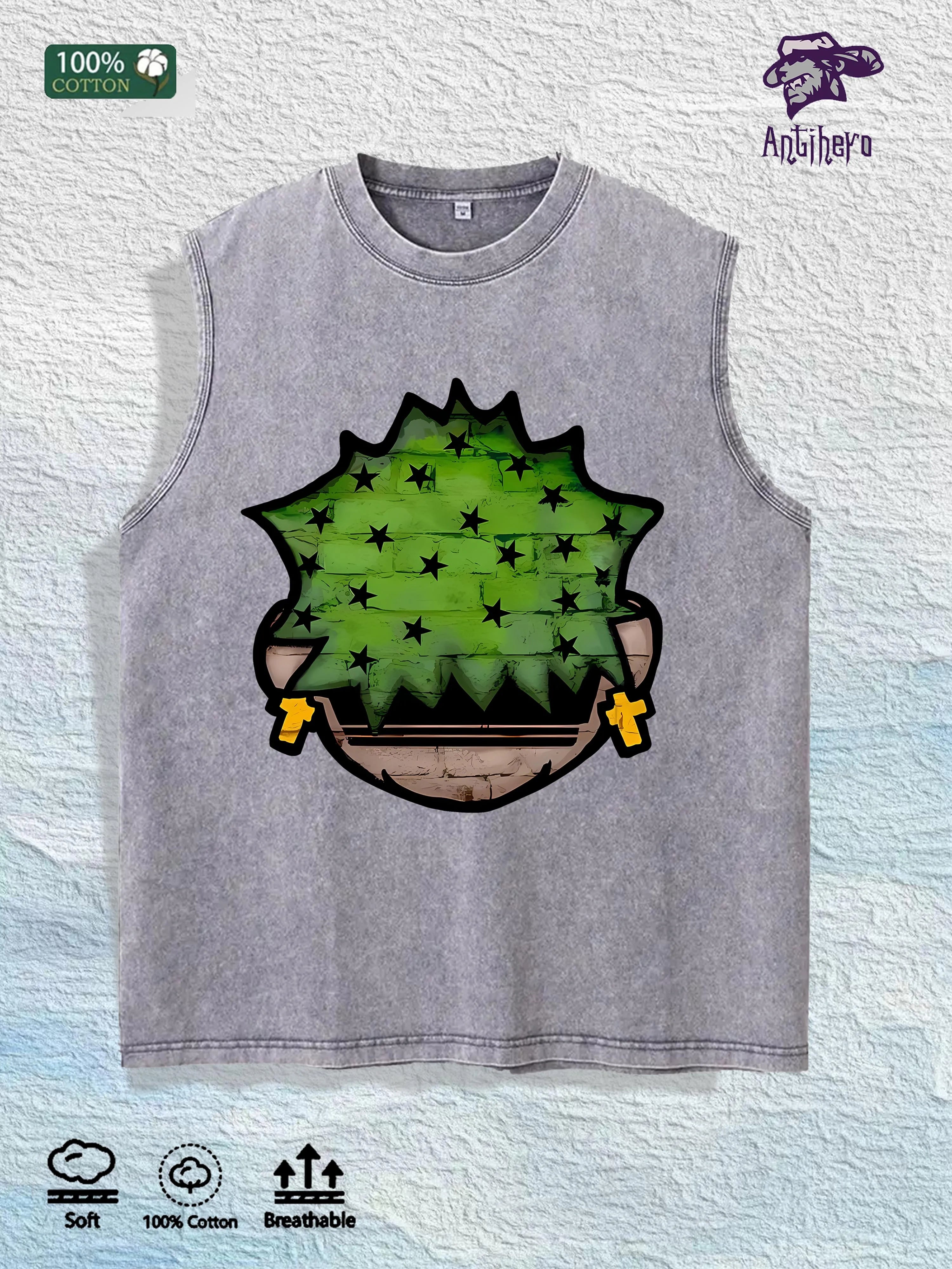 Cartoon Plant Graphic Washed Vest US Warehouse 3 Colors Cotton Tank