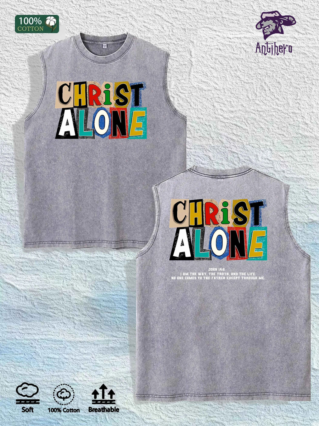 Christ Alone Graphic Washed Vest US Warehouse 3 Colors Cotton Tank