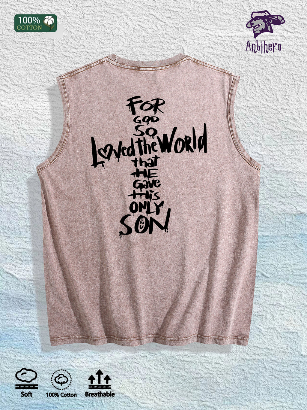 For God so Loved the World Graphic Washed Vest US Warehouse 3 Colors Cotton Tank