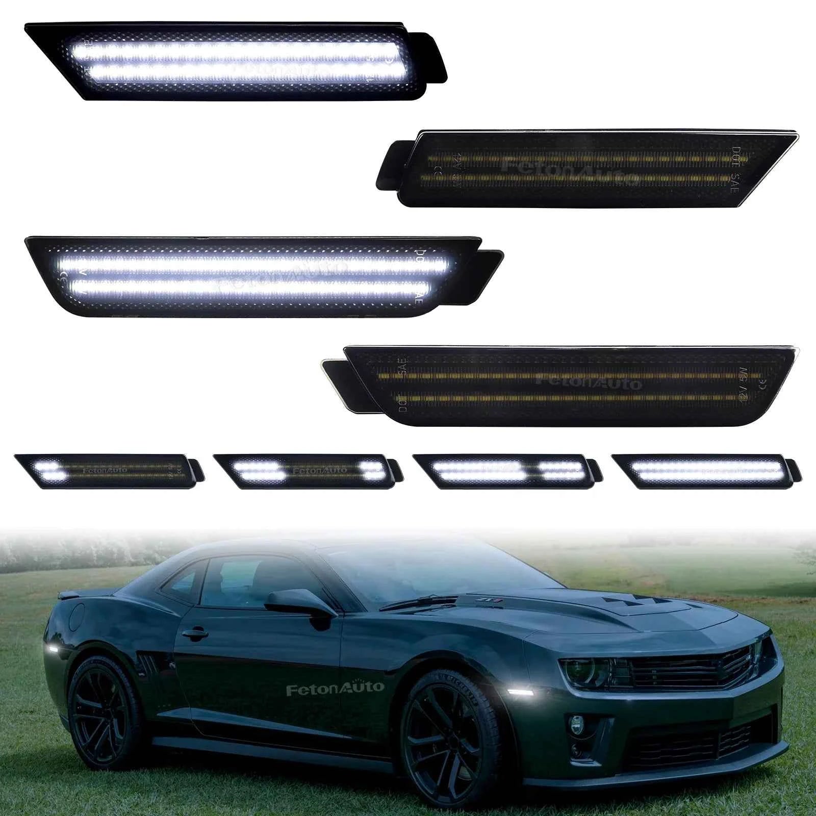 Dynamic Startup Side Marker Lights for Chevrolet Chevy Camaro SS RS ZL1 Led White Sequential Repeater Blink Indicator Lamps