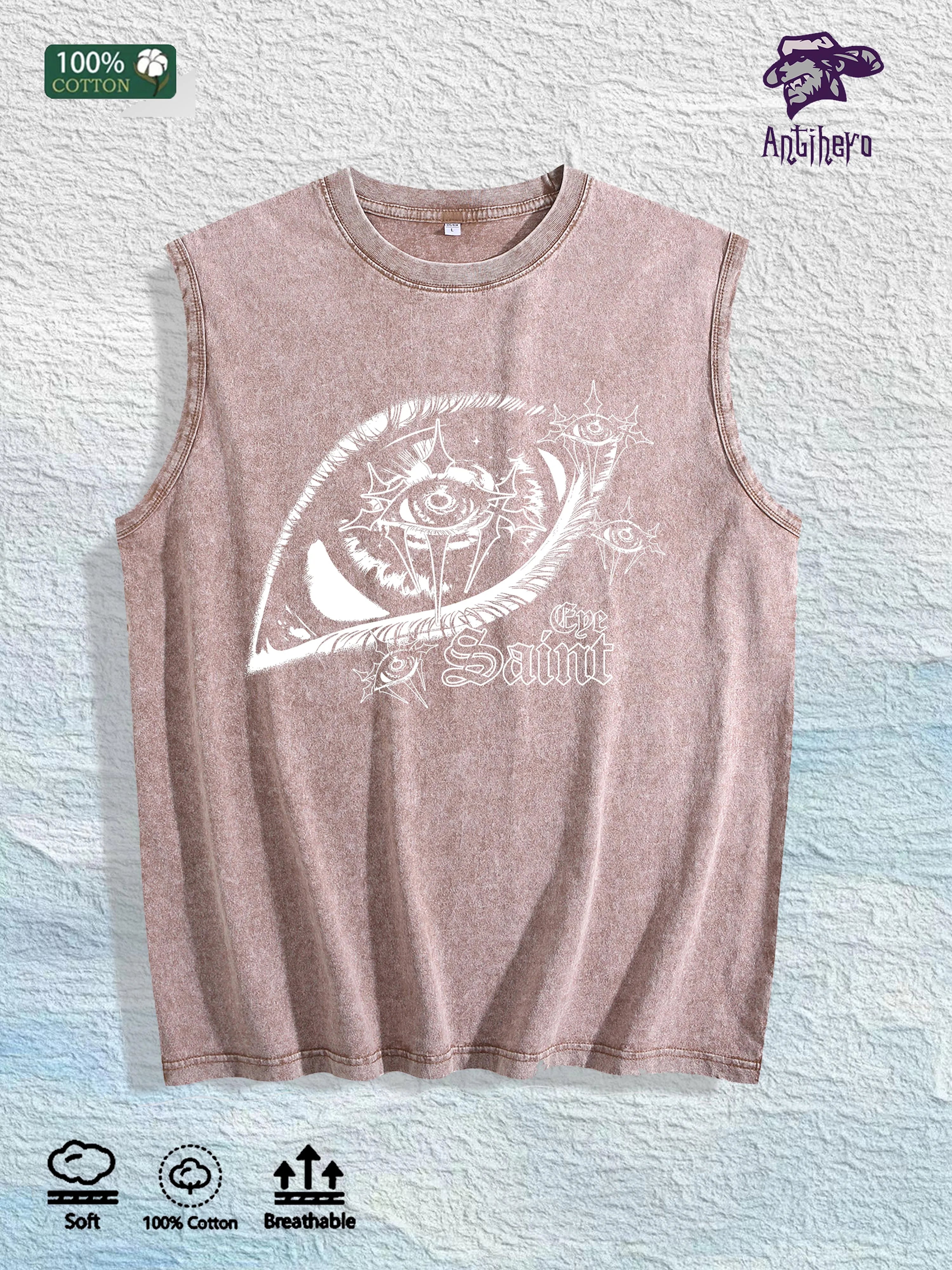 Mystic Eye & the Saint Graphic Washed Vest US Warehouse 3 Colors Cotton Tank