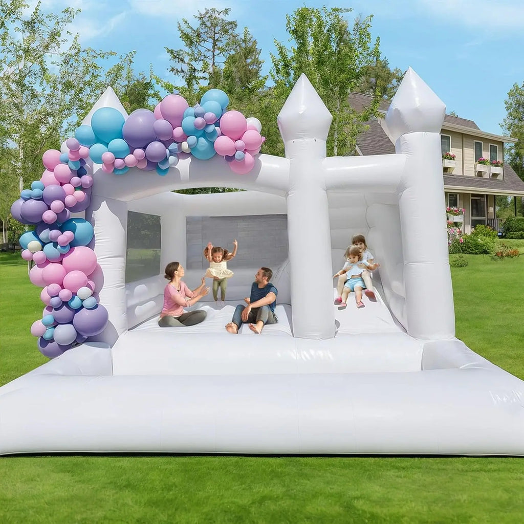 15x15FT 100% PVC White Inflatable Bounce House with Slide, Ball Pit for Kids and Adults Birthday Wedding Party