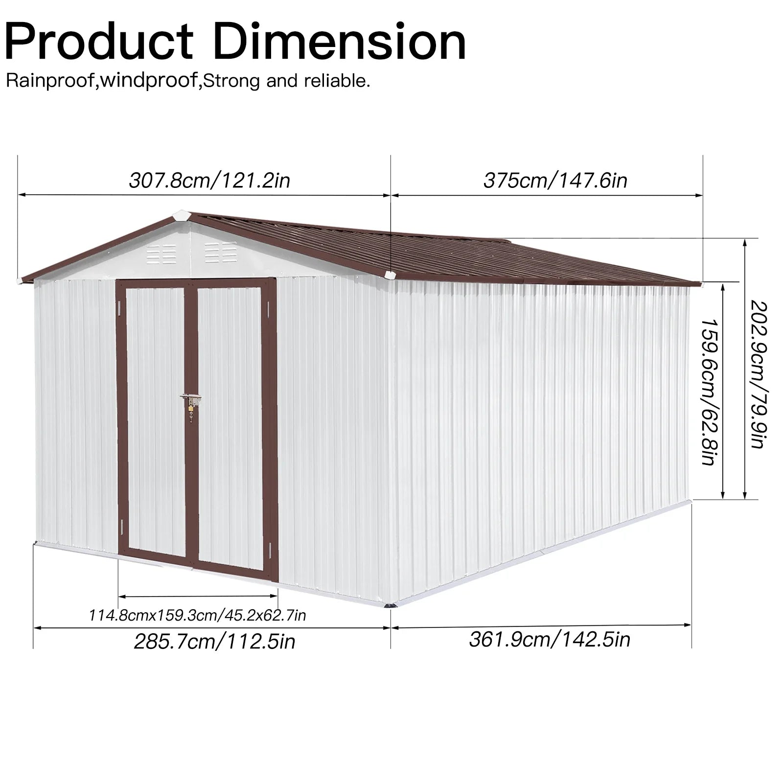 Outdoor Storage Sheds 10X12FT Apex Roof in Brown Roof+White Walls Without Foundation