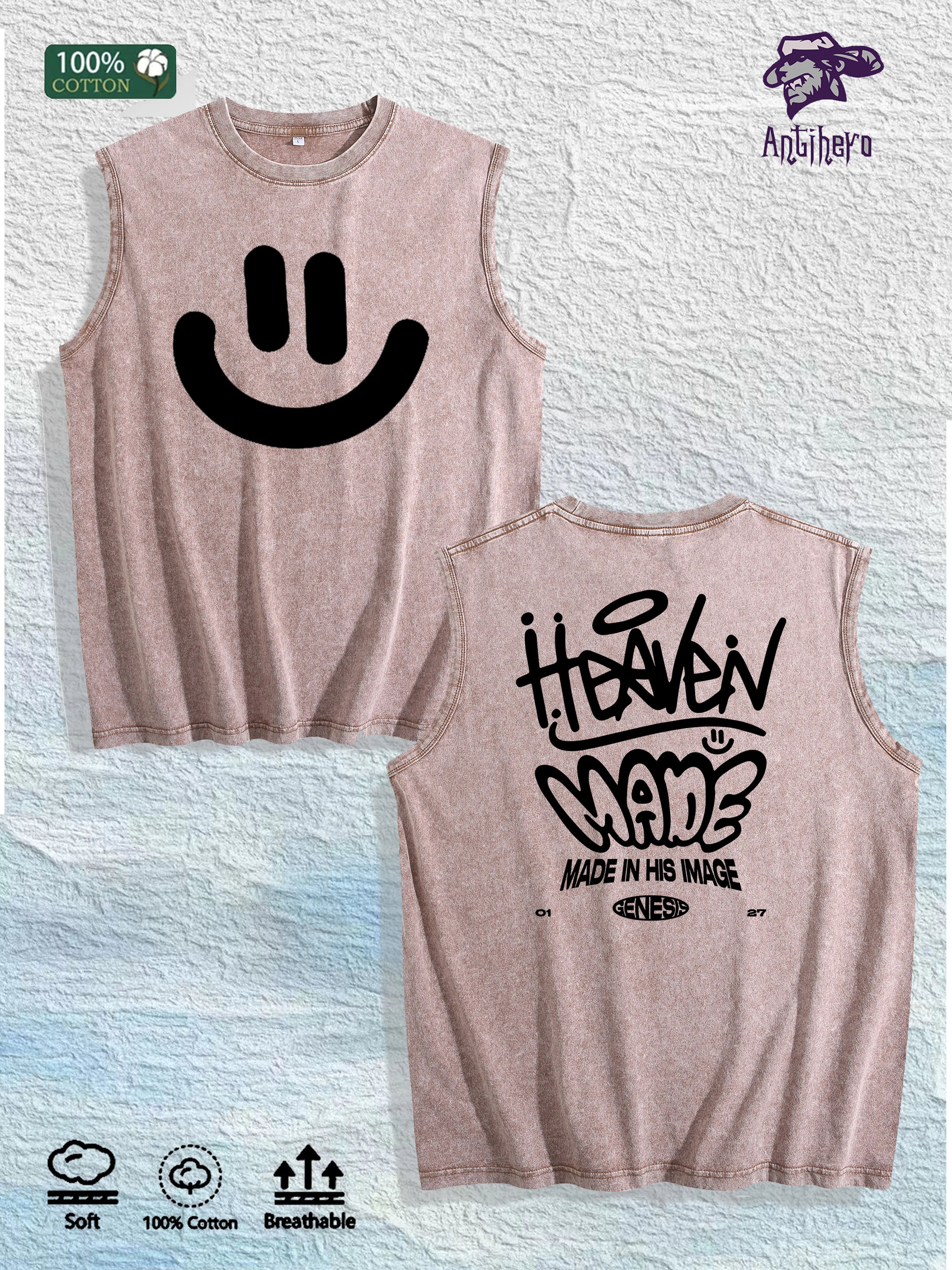 Heaven Made Graphic Washed Vest US Warehouse 3 Colors Cotton Tank