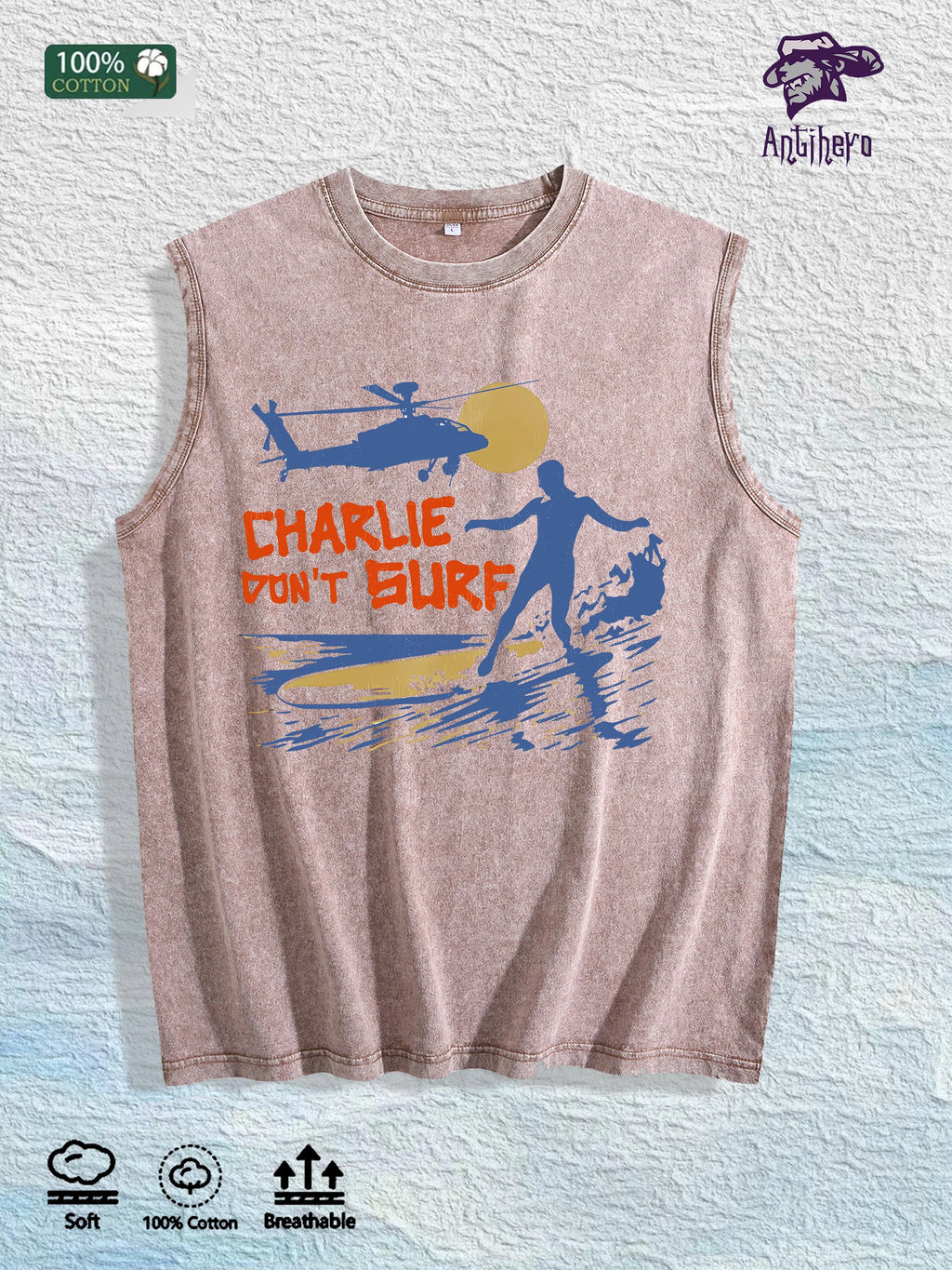 Charlie Don't Surf Graphic Washed Vest US Warehouse 3 Colors Cotton Tank