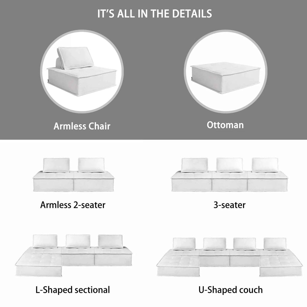 Modern Minimalist Modular Sofa Extremely Simple Tofu Block Design Sponge Small Apartment Living Room Set( Set of 2)