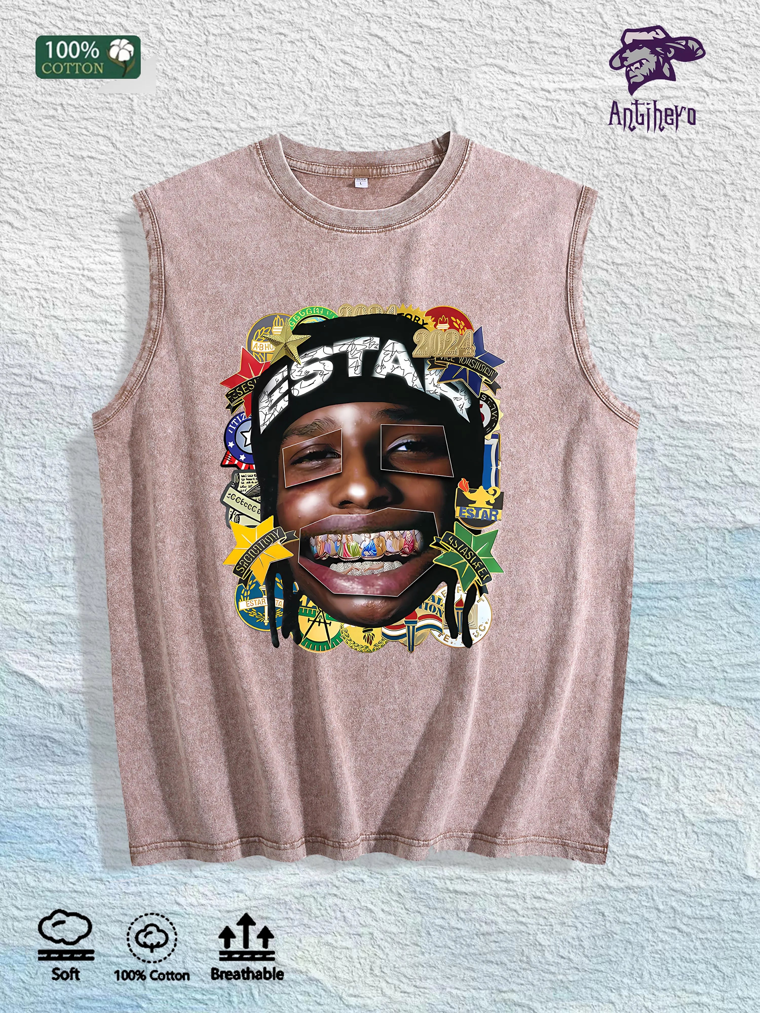ESTAR 2024 Graphic Washed Vest US Warehouse 3 Colors Cotton Tank