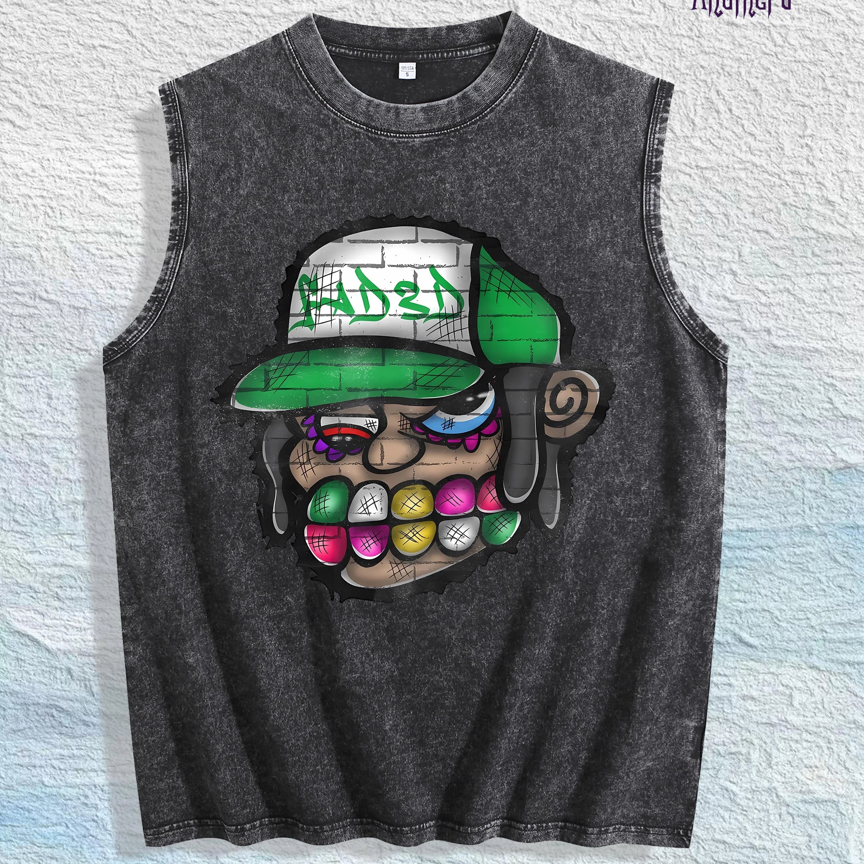 Graffiti - Style Character Graphic Washed Vest US Warehouse 3 Colors Cotton Tank