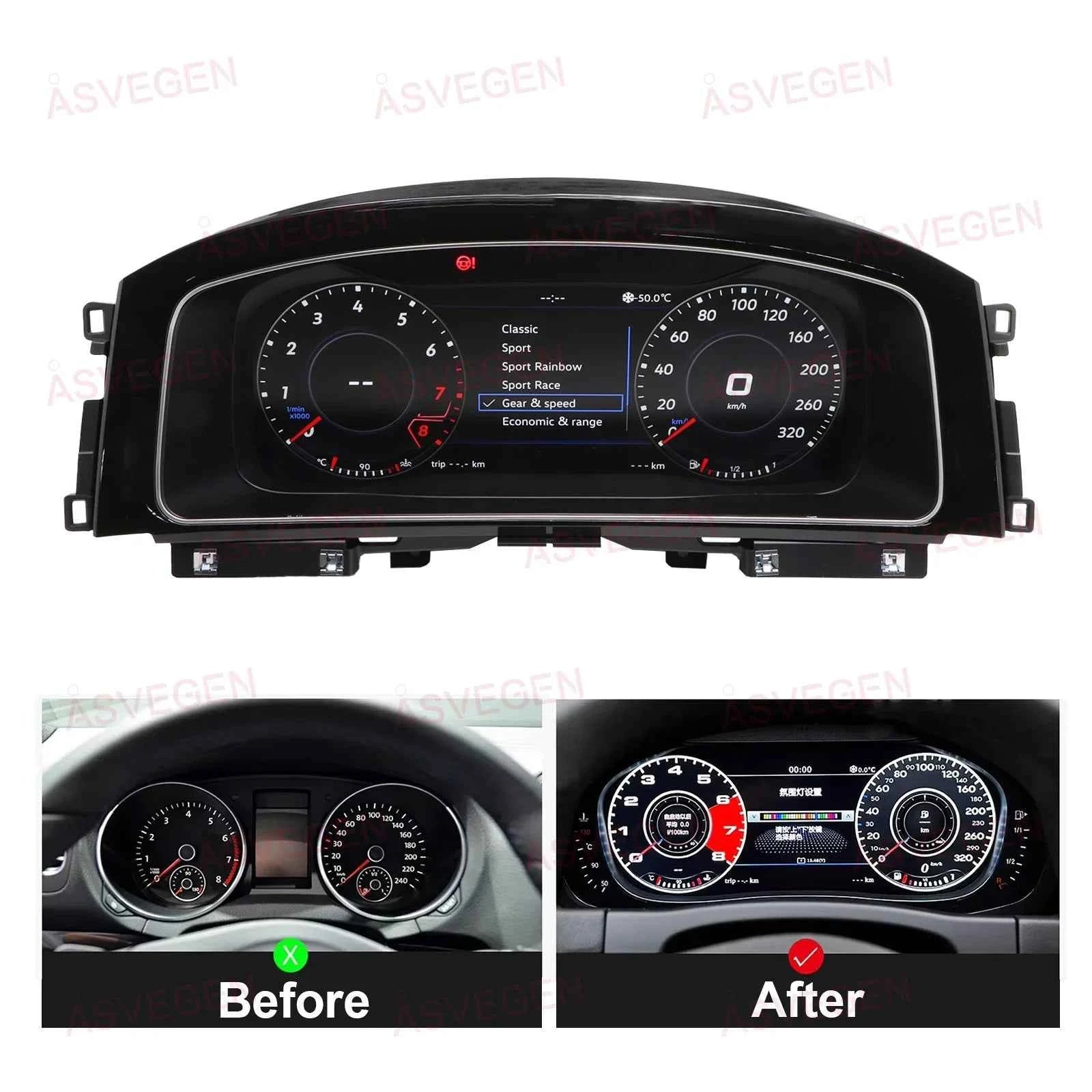 For Volkswagen VW Golf 7/7.5 2013-2020 LCD Dashboard Panel 12.3" Display Digital Cluster Virtual Instrument CockPit Speedometer