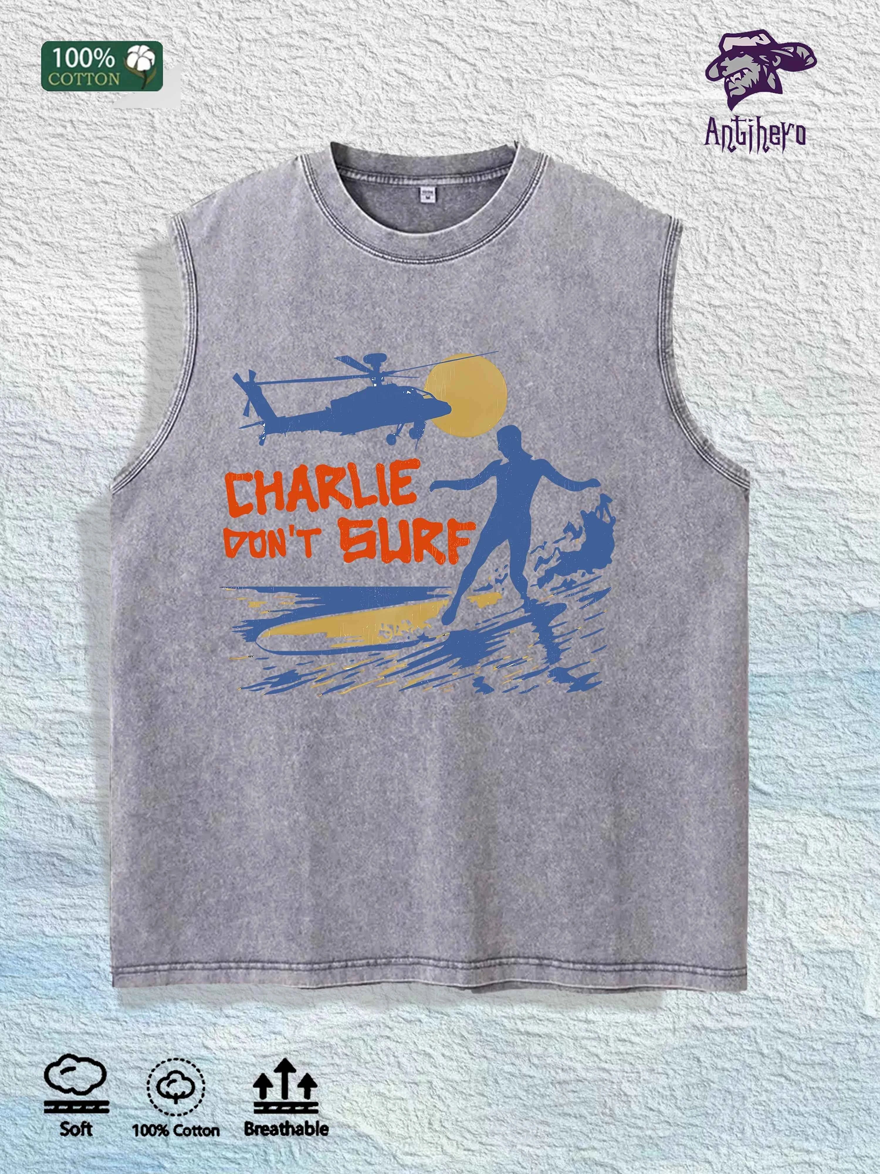 Charlie Don't Surf Graphic Washed Vest US Warehouse 3 Colors Cotton Tank