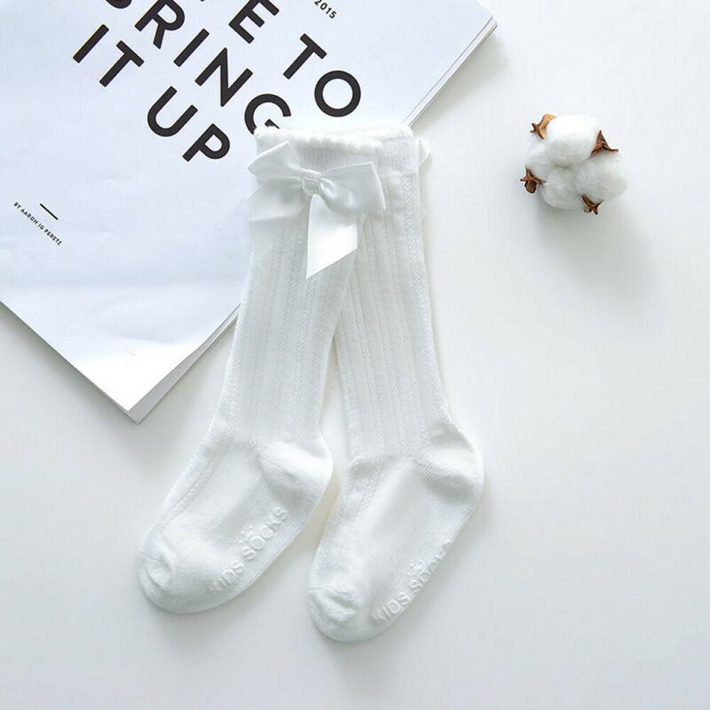 Baby Girls Big Bow 100% Cotton Knee High Long Soft Cotton Lace Baby Socks Bowknot Socks