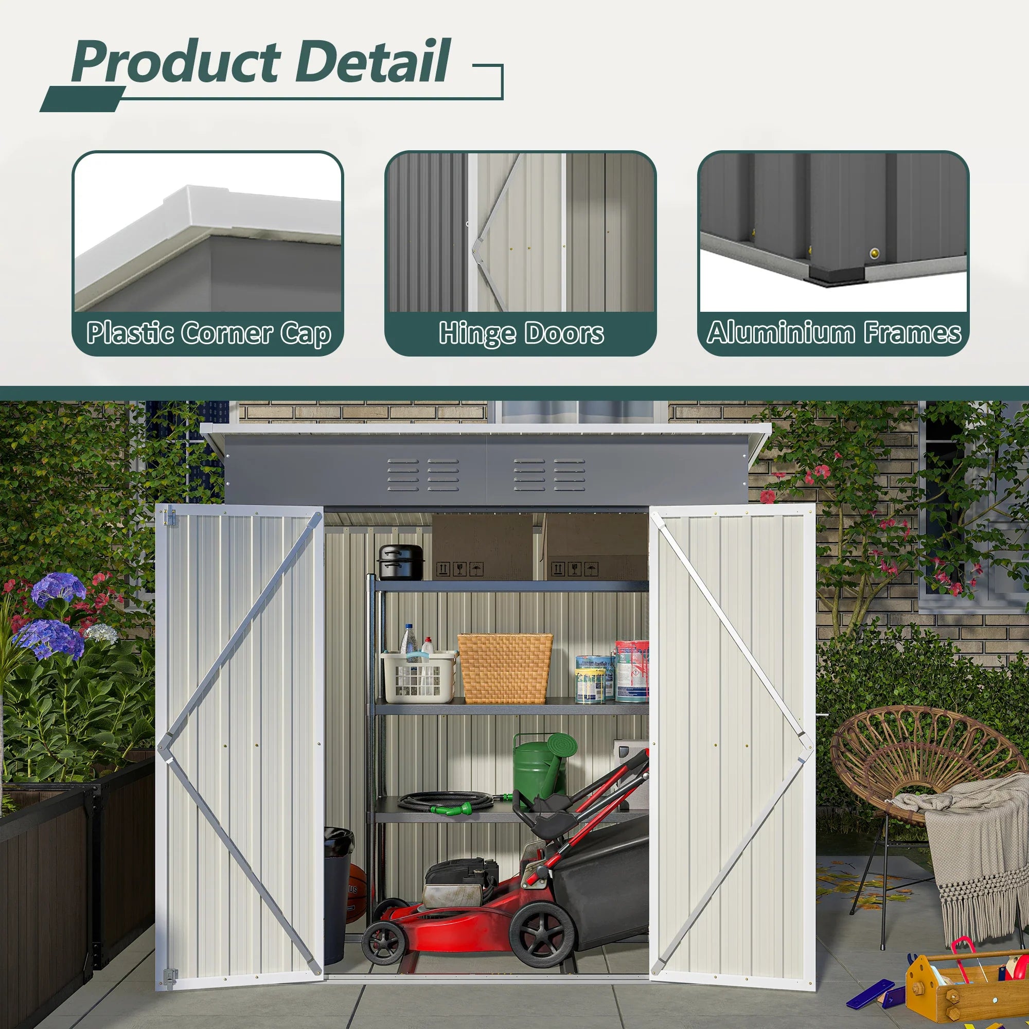 6'x4' Outdoor Metal Storage Shed for Garden Tools Lockable Door With Floor Frame