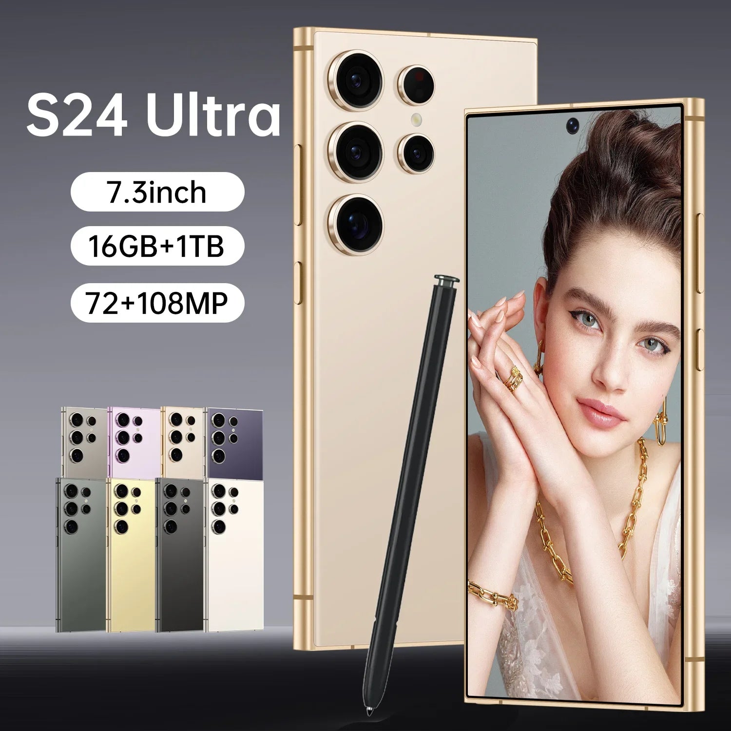 S24 Ultra 7.3 108MP Camera Phone with 8000mAh 65W Night Photography Features Dual SIM MTK Smart HD 2K Screen Face ID Recognition