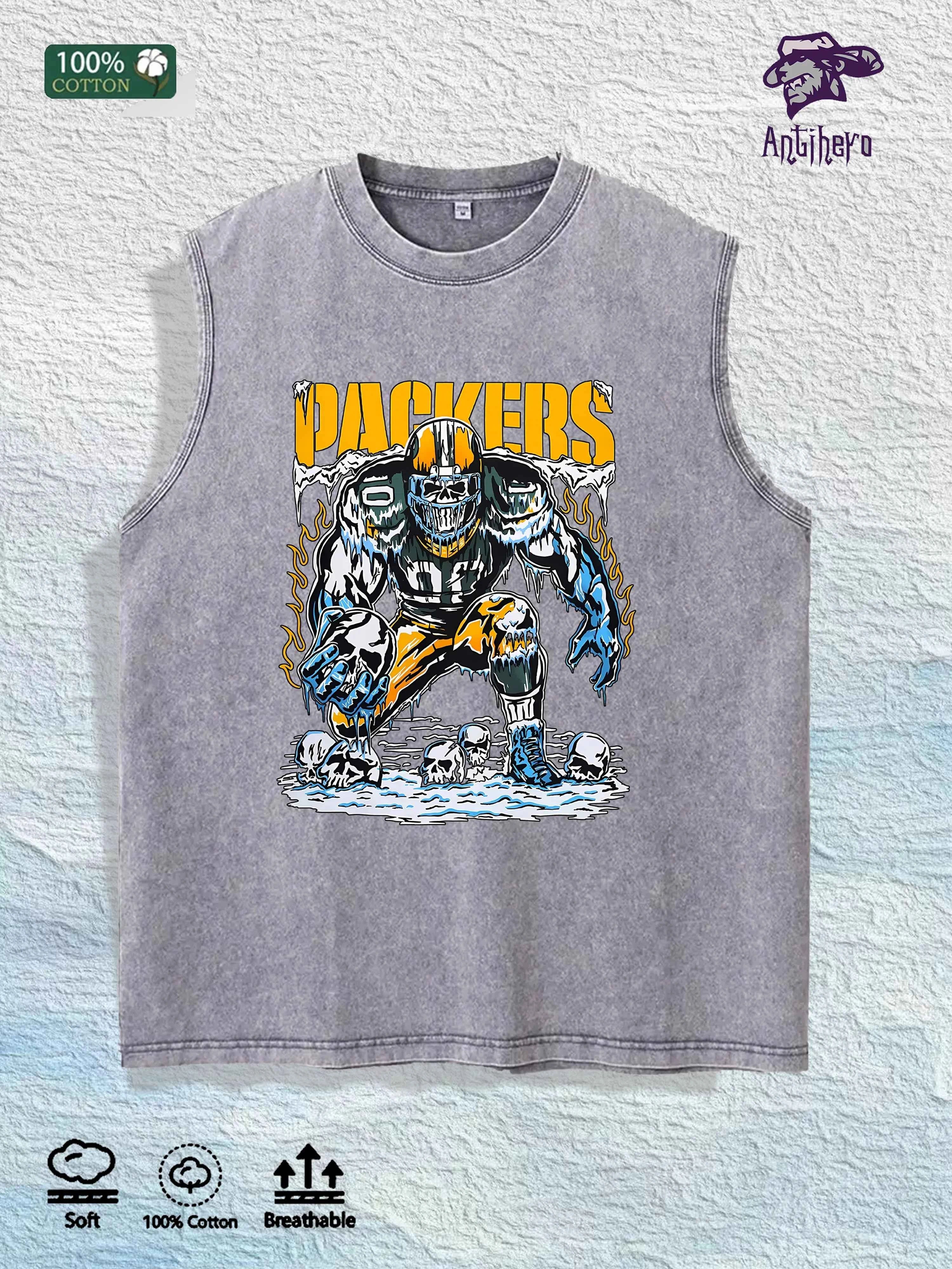PACKERS Football Graphic Washed Vest US Warehouse 3 Colors Cotton Tank