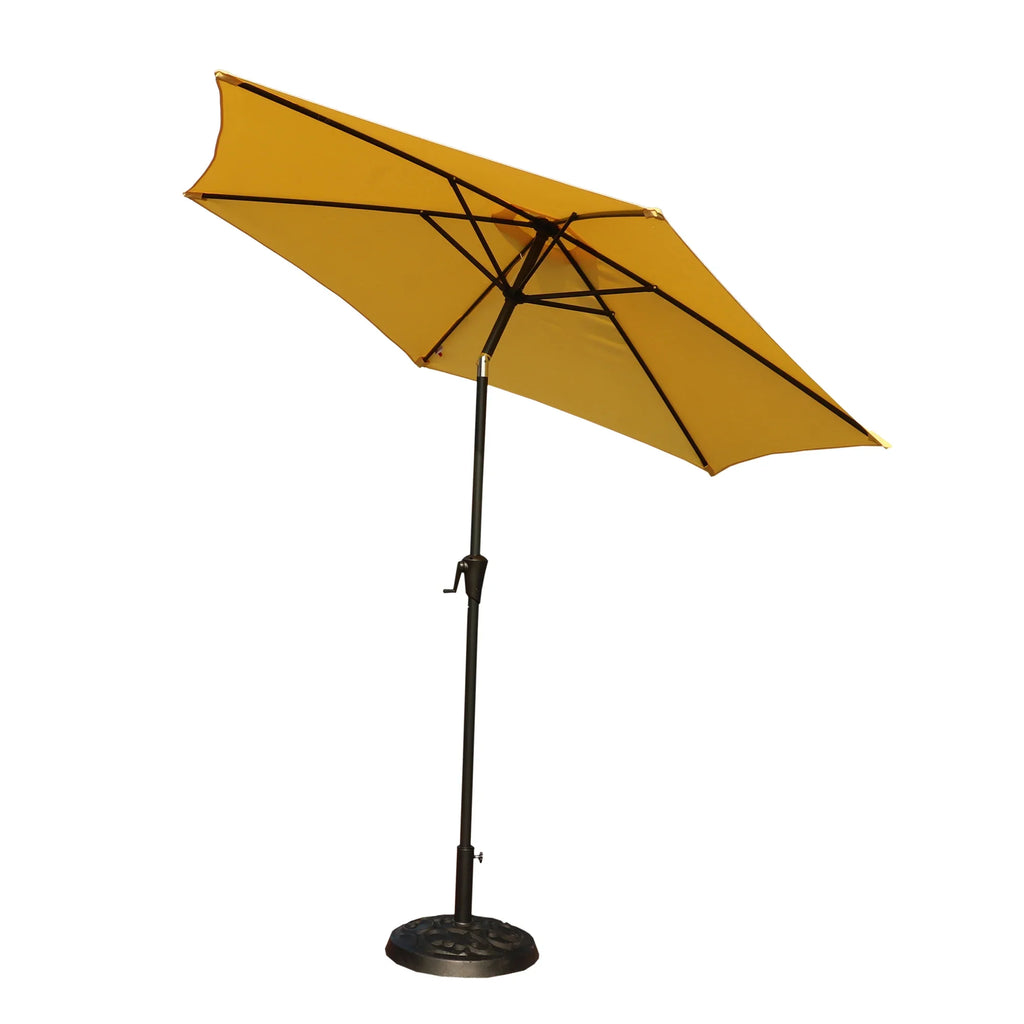 8.8 Feet Outdoor Aluminum Patio Umbrella Market Umbrella With 33 Pounds Round Resin Umbrella Base in Yellow