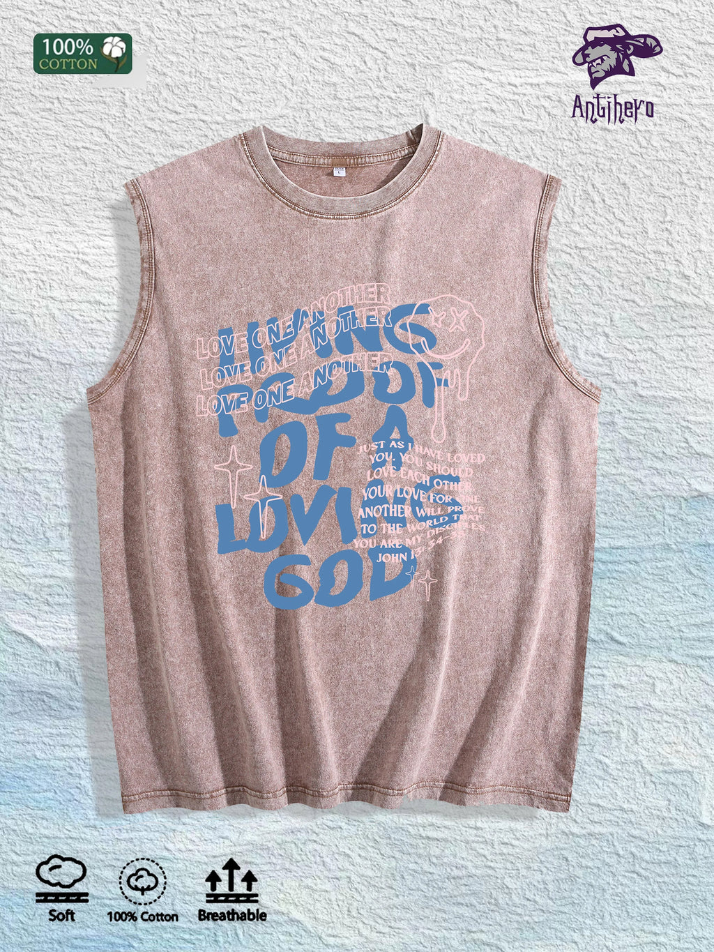 LOVE ONE ANOTHER Graphic Washed Vest US Warehouse 3 Colors Cotton Tank
