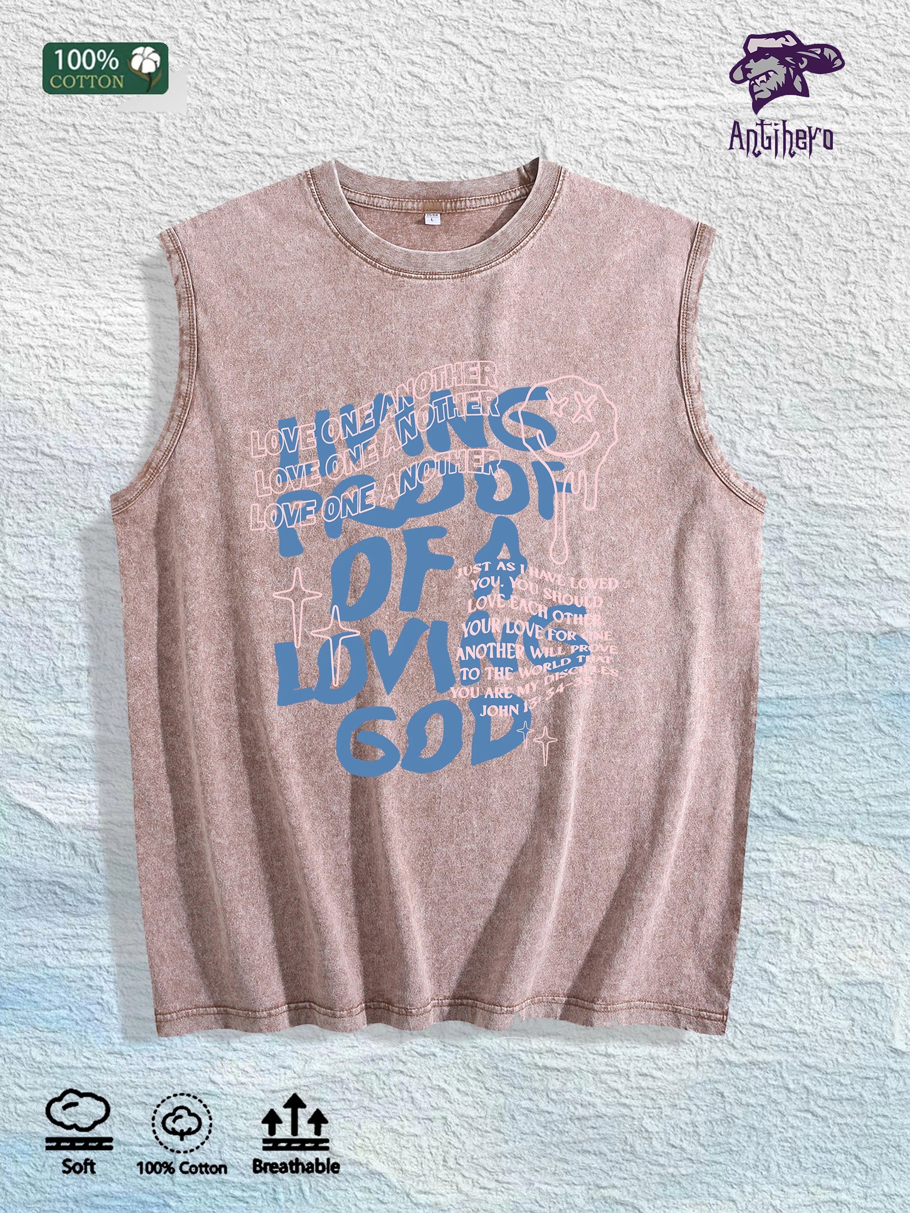 LOVE ONE ANOTHER Graphic Washed Vest US Warehouse 3 Colors Cotton Tank