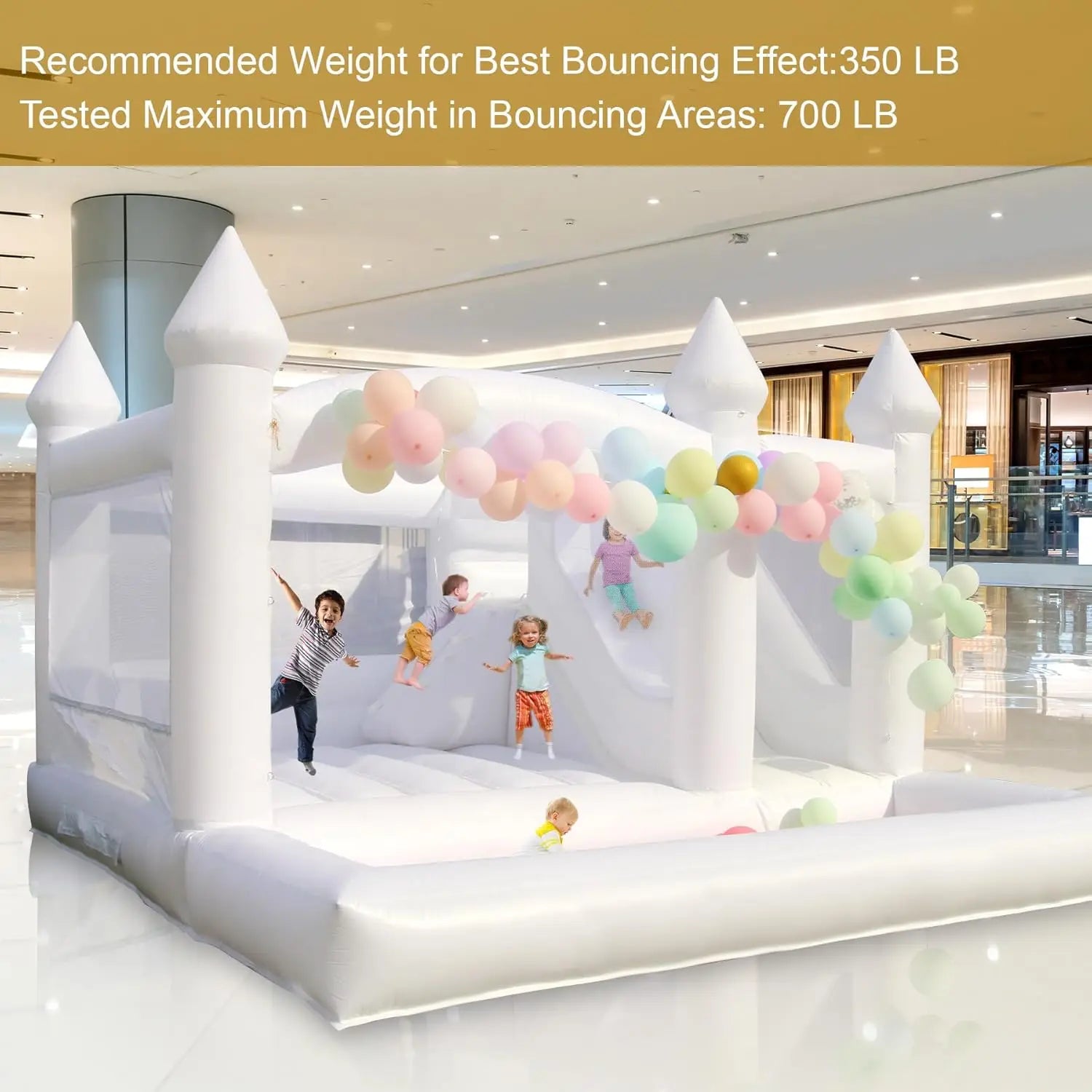 15x15FT 100% PVC White Inflatable Bounce House with Slide, Ball Pit for Kids and Adults Birthday Wedding Party