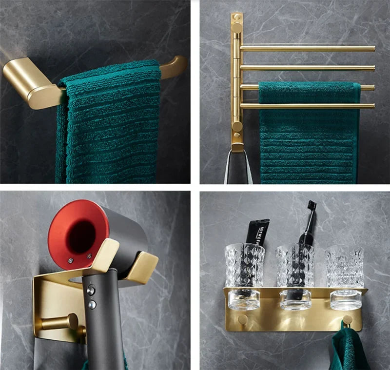 Bathroom Accessories Bathroom Shelf Towel Rack Paper holder Toilet Brush Holder Towel Ranger Brushed Gold Brass Bath Hardware