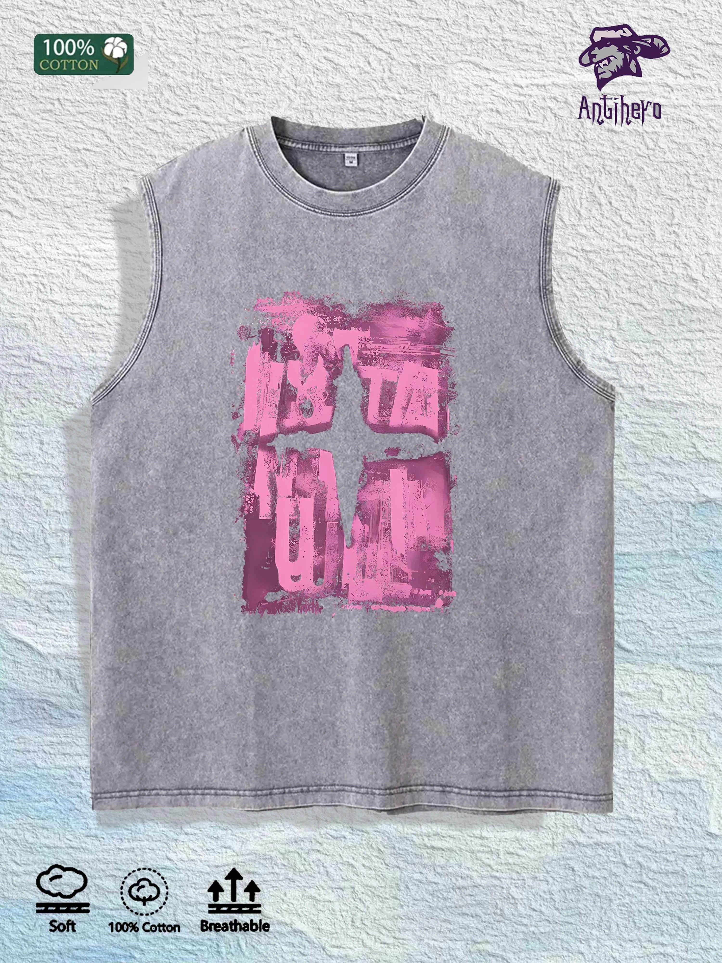 Abstract Cross Graphic Washed Vest US Warehouse 3 Colors Cotton Tank