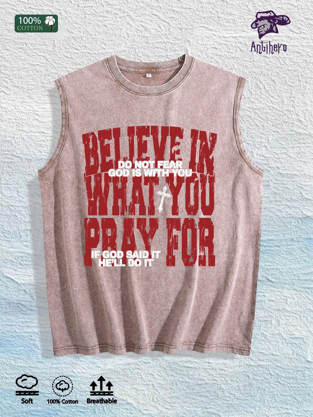BELIEVE in WHAT YOU PRAY for Graphic Washed Vest US Warehouse 3 Colors Cotton Tank