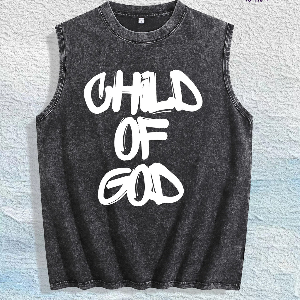 CHILD of GOD Slogan Graphic Washed Vest US Warehouse 3 Colors Cotton Tank