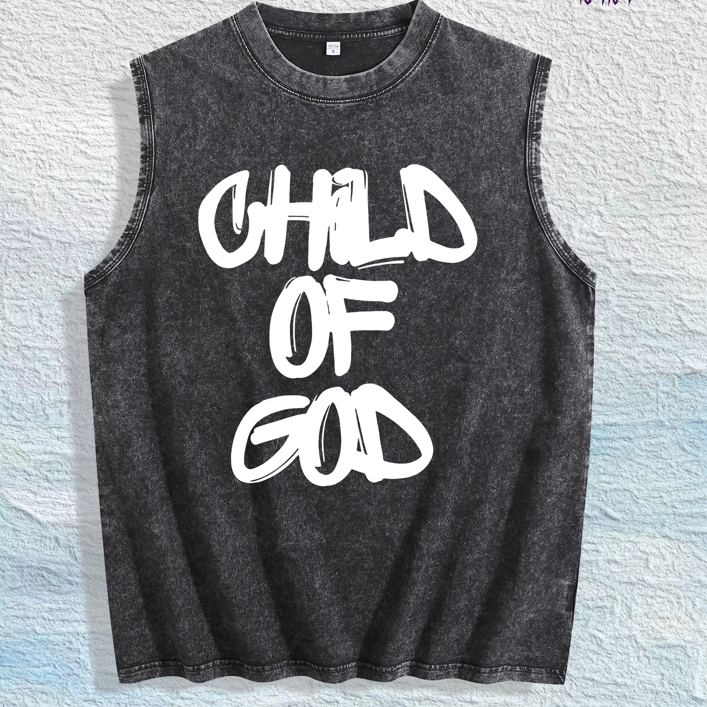 CHILD of GOD Slogan Graphic Washed Vest US Warehouse 3 Colors Cotton Tank
