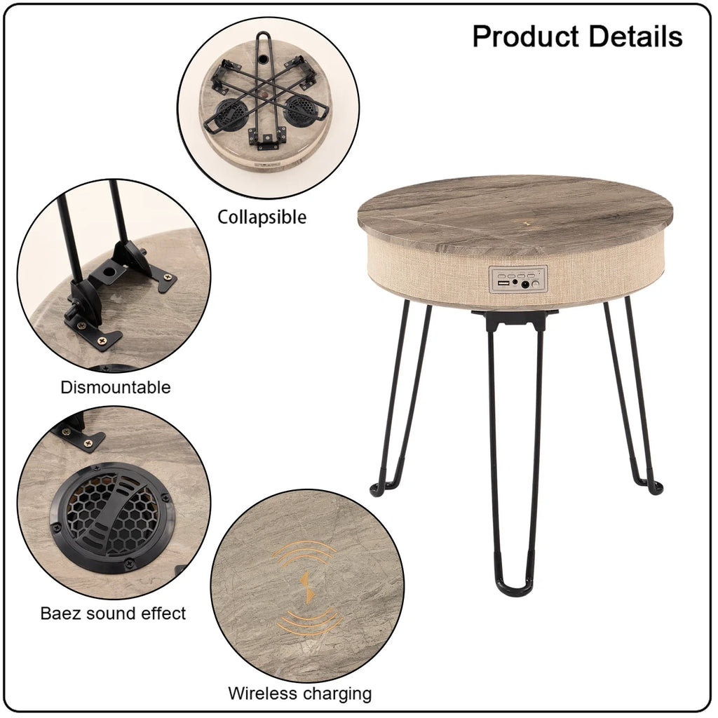 Nordic Style Multifunctional Wooden Coffee Table Modern Outdoor Side Table Wireless Charging Bluetooth Speaker Living Room