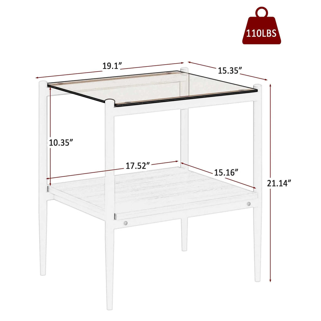 New Two White Side Tables Sets Tempered Glass Tabletop with MDF Layer for Living Room Furniture