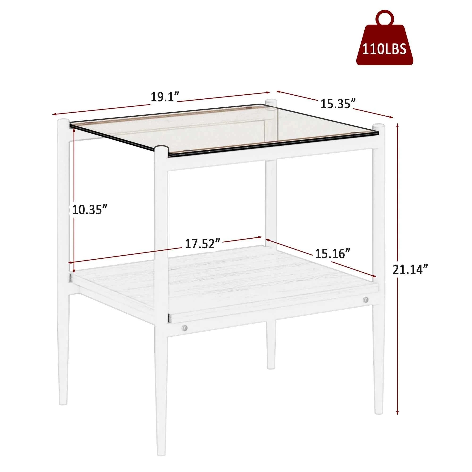 New Two White Side Tables Sets Tempered Glass Tabletop with MDF Layer for Living Room Furniture