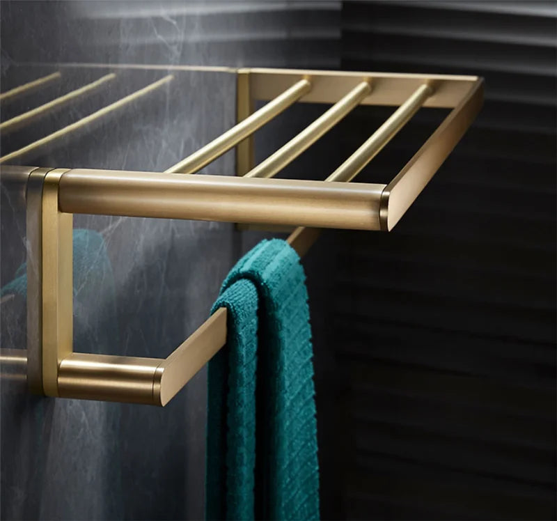 Bathroom Accessories Bathroom Shelf Towel Rack Paper holder Toilet Brush Holder Towel Ranger Brushed Gold Brass Bath Hardware
