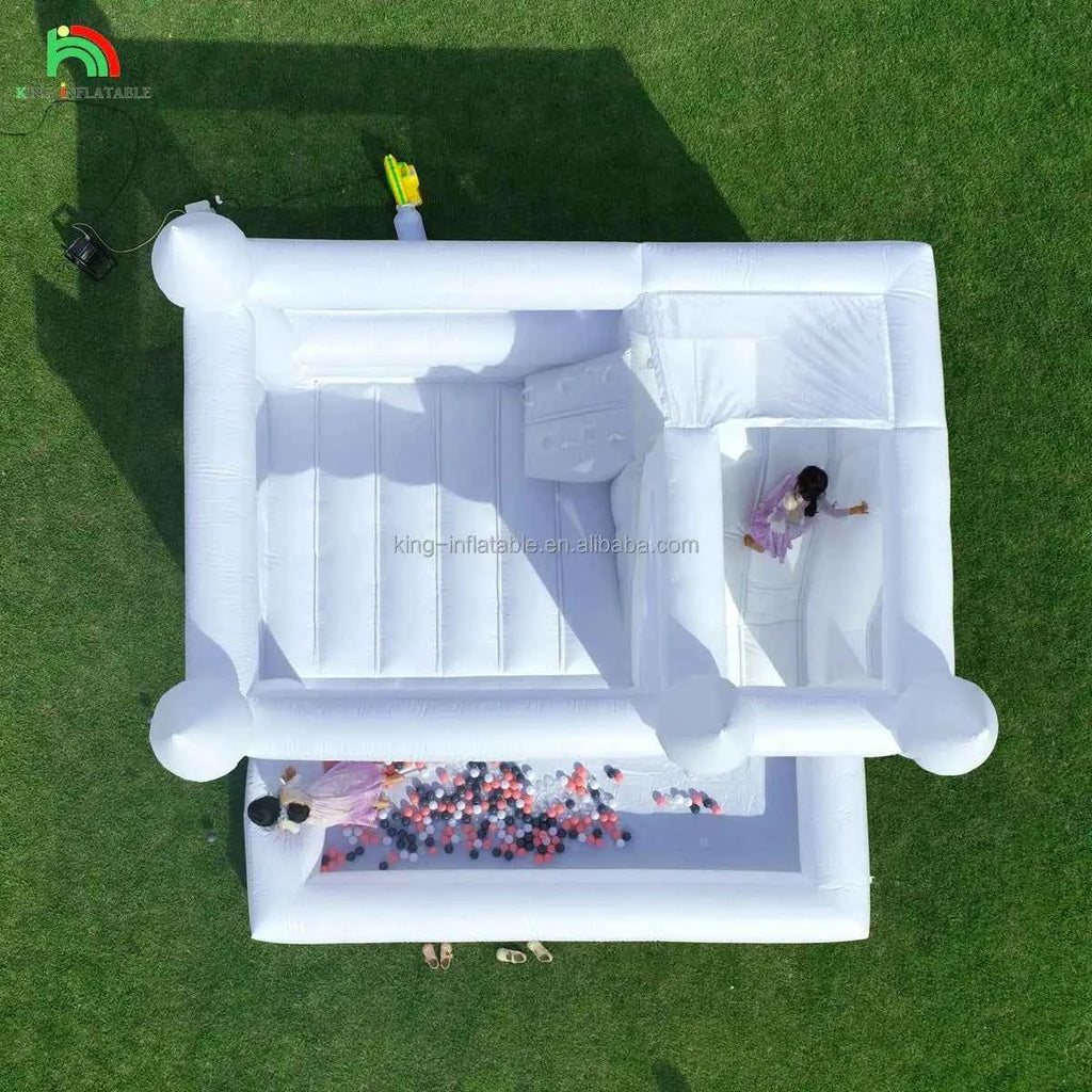 15x15x10ft White Inflatable Bounce Castle Kids Bounce House with Slide,Ball Pit for Party