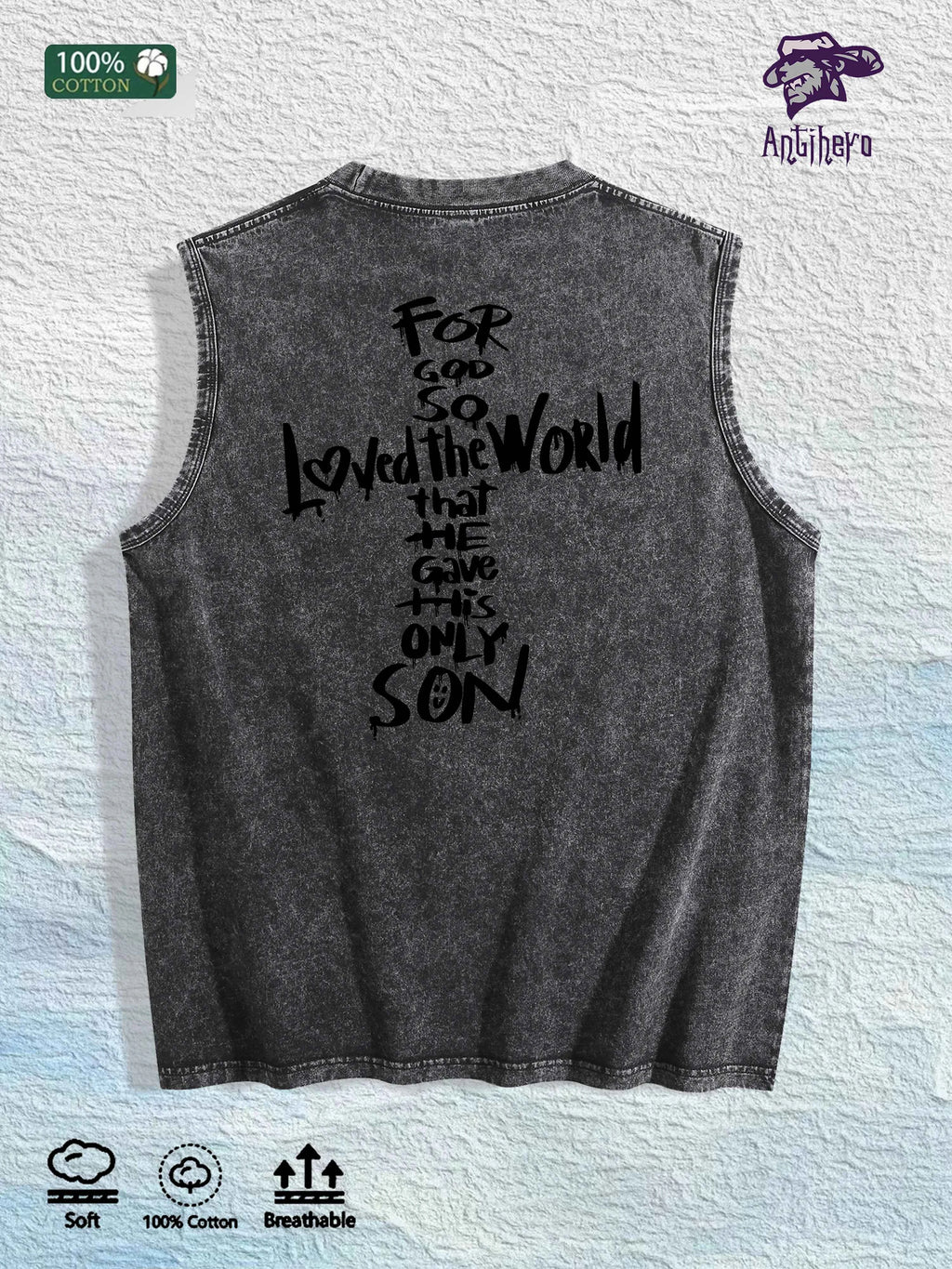 For God so Loved the World Graphic Washed Vest US Warehouse 3 Colors Cotton Tank