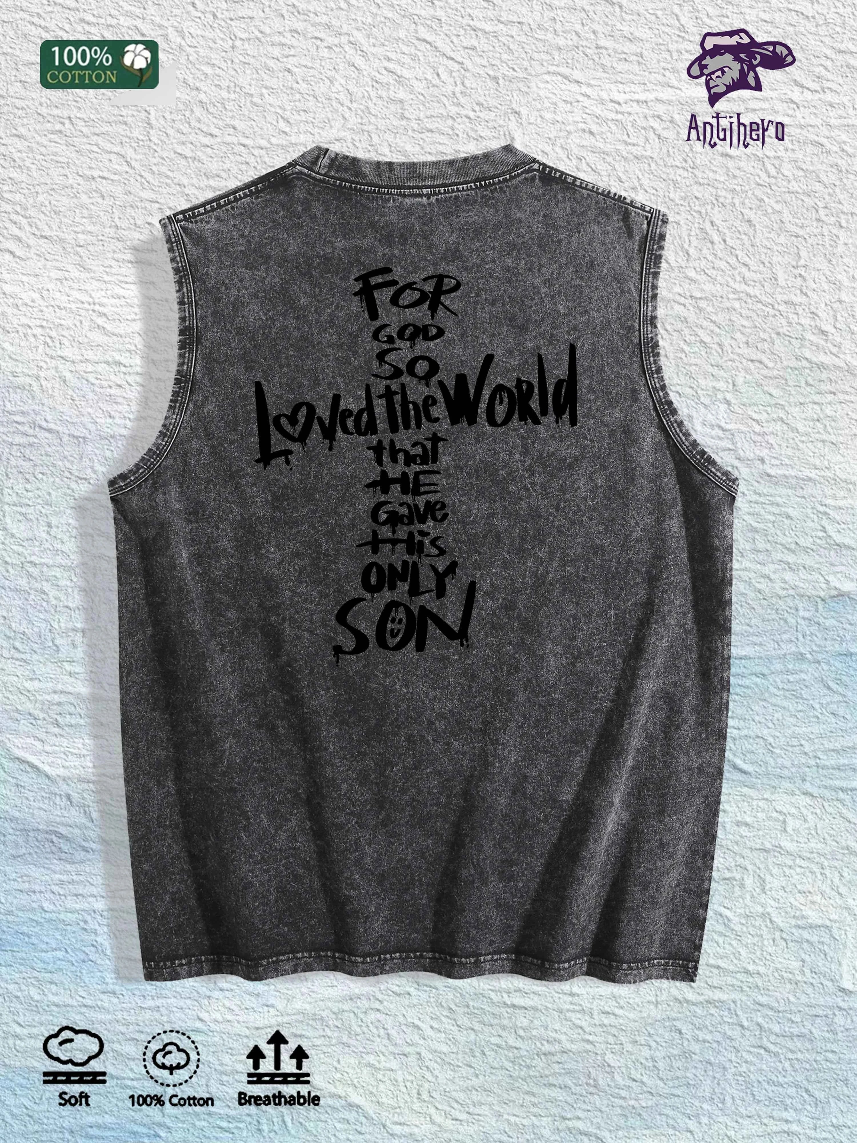 For God so Loved the World Graphic Washed Vest US Warehouse 3 Colors Cotton Tank