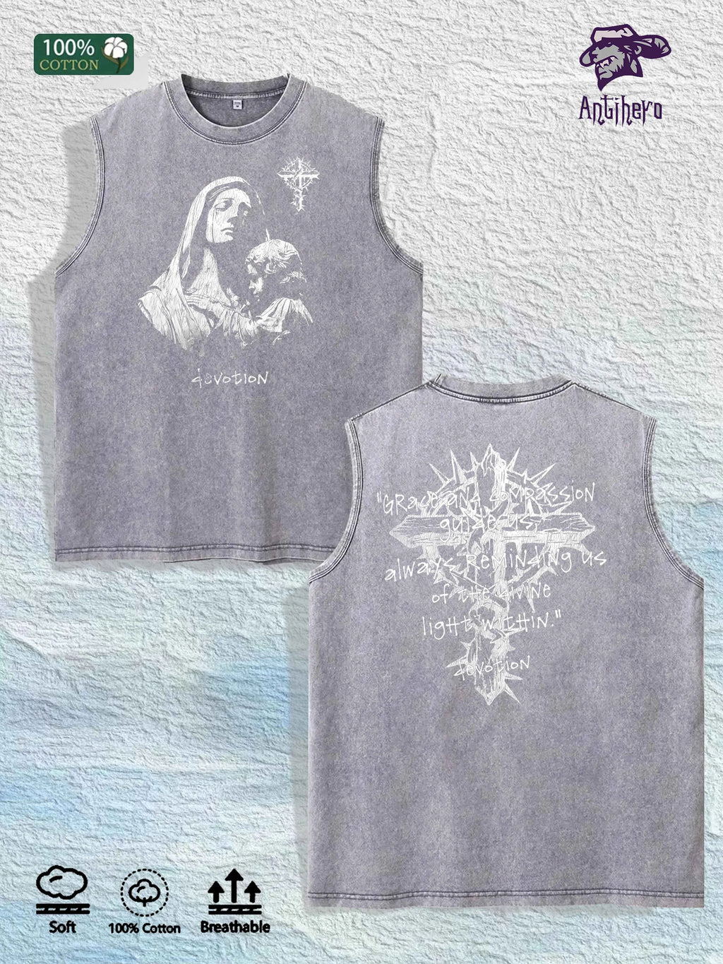 Devotion Religious Graphic Washed Vest US Warehouse 3 Colors Cotton Tank