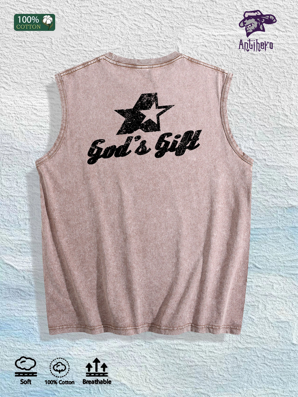 God s Gift Graphic Washed Vest US Warehouse 3 Colors Cotton Tank